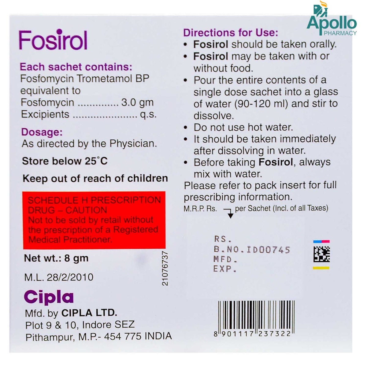 Fosirol Powder 8 gm, Pack of 1 POWDER Fosirol Powder 8 gm, Pack of 1 POWDER