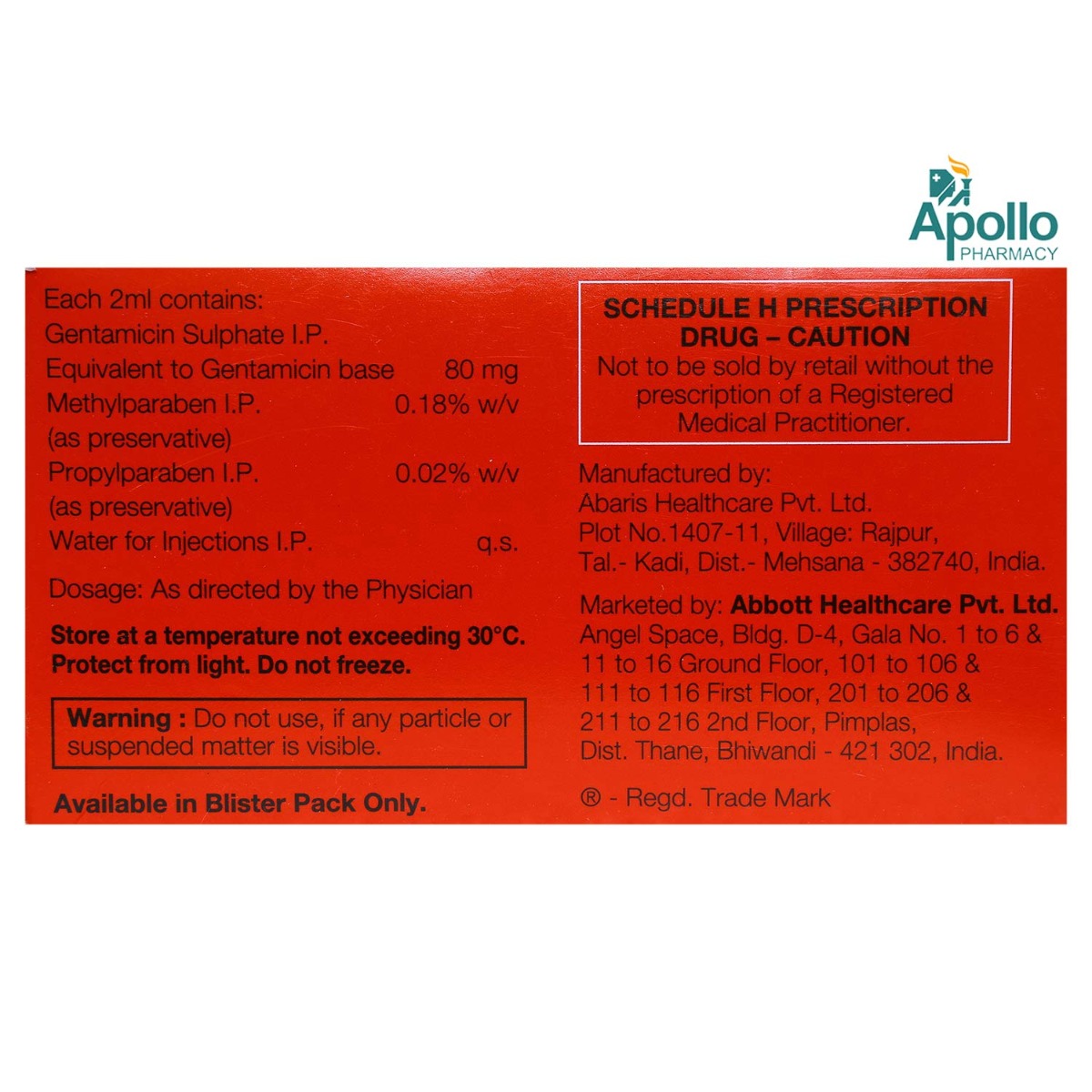 Genticyn 80 mg Injection 2 ml, Pack of 1 Injection Genticyn 80 mg Injection 2 ml, Pack of 1 Injection