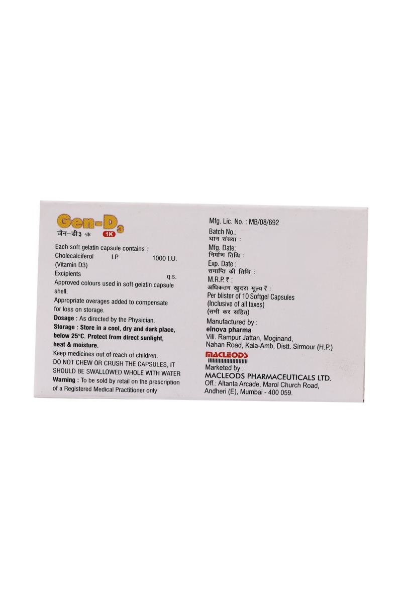 Gen-D3 1K Soft Gelatin Capsule 10's, Pack of 10 Gen-D3 1K Soft Gelatin Capsule 10's, Pack of 10