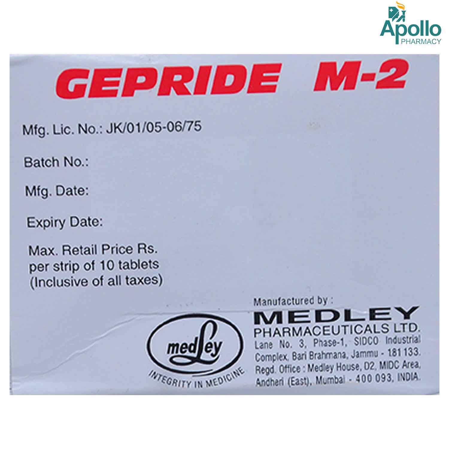 Gepride M 2 Tablet 10's, Pack of 10 TABLETS Gepride M 2 Tablet 10's, Pack of 10 TABLETS