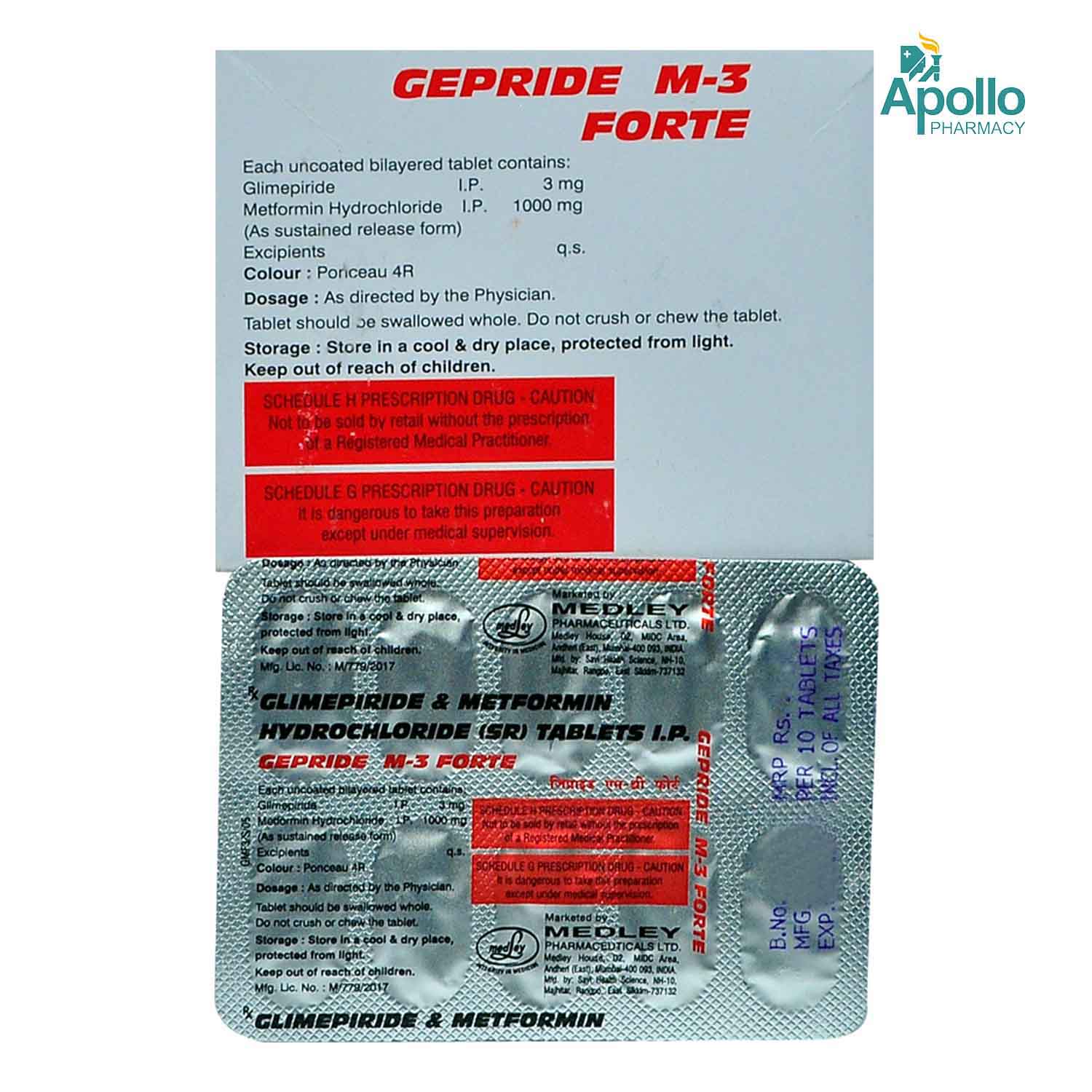 GEPRIDE M 3 FORTE TABLET 10'S , Pack of 10 TABLETS GEPRIDE M 3 FORTE TABLET 10'S , Pack of 10 TABLETS