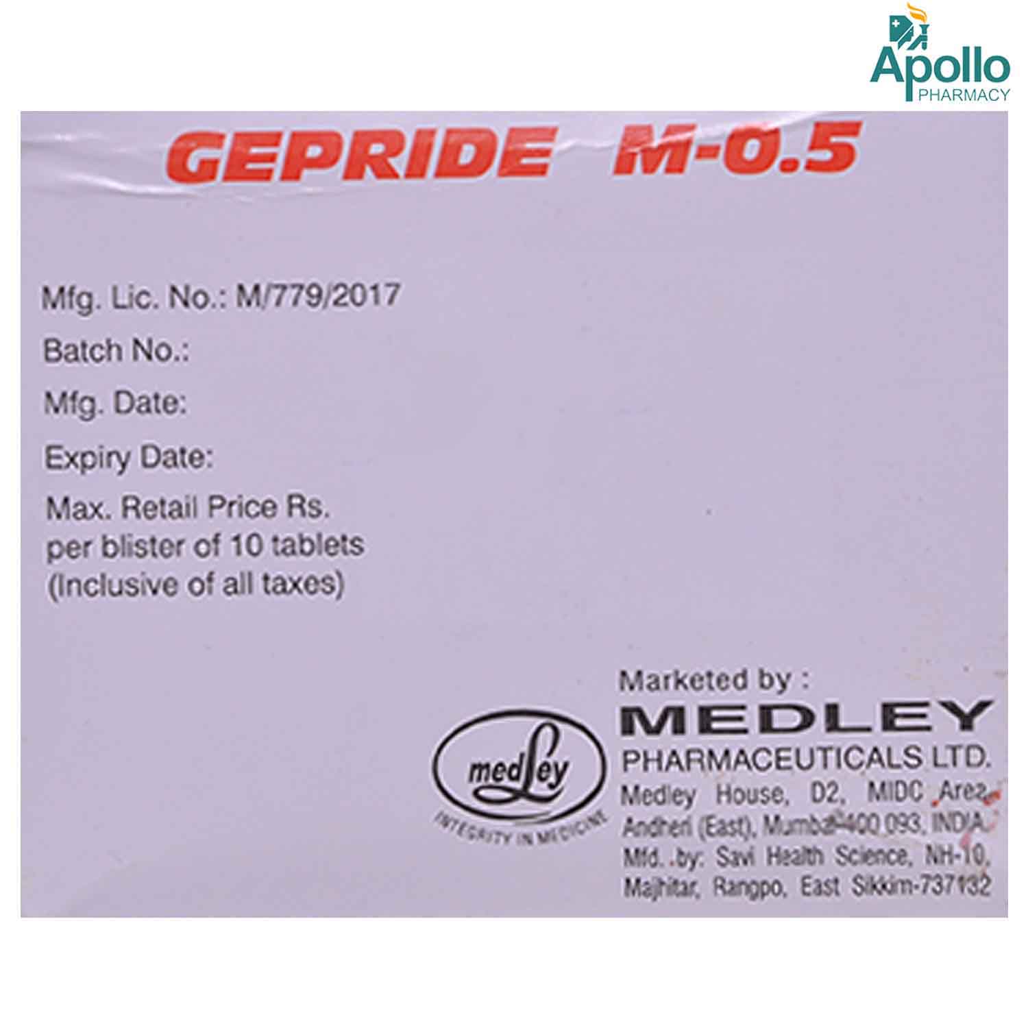 Gepride M-0.5 Tablet 10's, Pack of 10 TabletS Gepride M-0.5 Tablet 10's, Pack of 10 TabletS