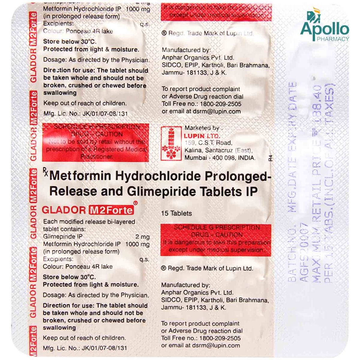 Glador M2 Forte Tablet 15's, Pack of 15 TABLETS Glador M2 Forte Tablet 15's, Pack of 15 TABLETS