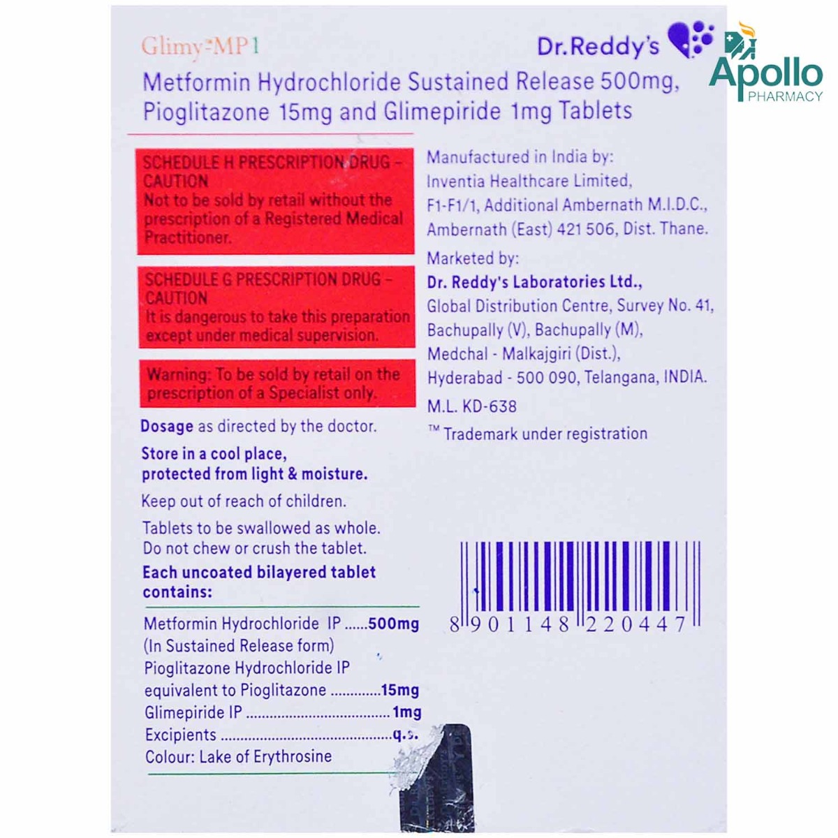 Glimy-MP1 Tablet 10's, Pack of 10 TABLETS Glimy-MP1 Tablet 10's, Pack of 10 TABLETS