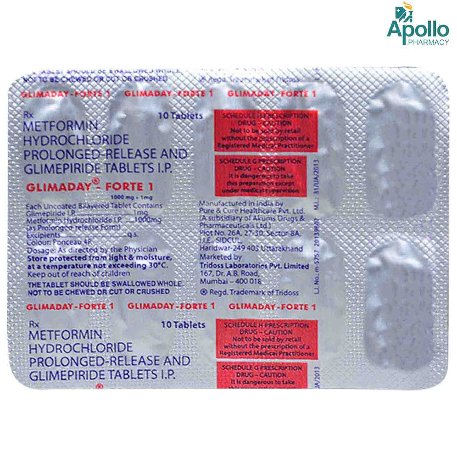Glimaday Forte 1 mg Tablet 10's, Pack of 10 TabletS Glimaday Forte 1 mg Tablet 10's, Pack of 10 TabletS