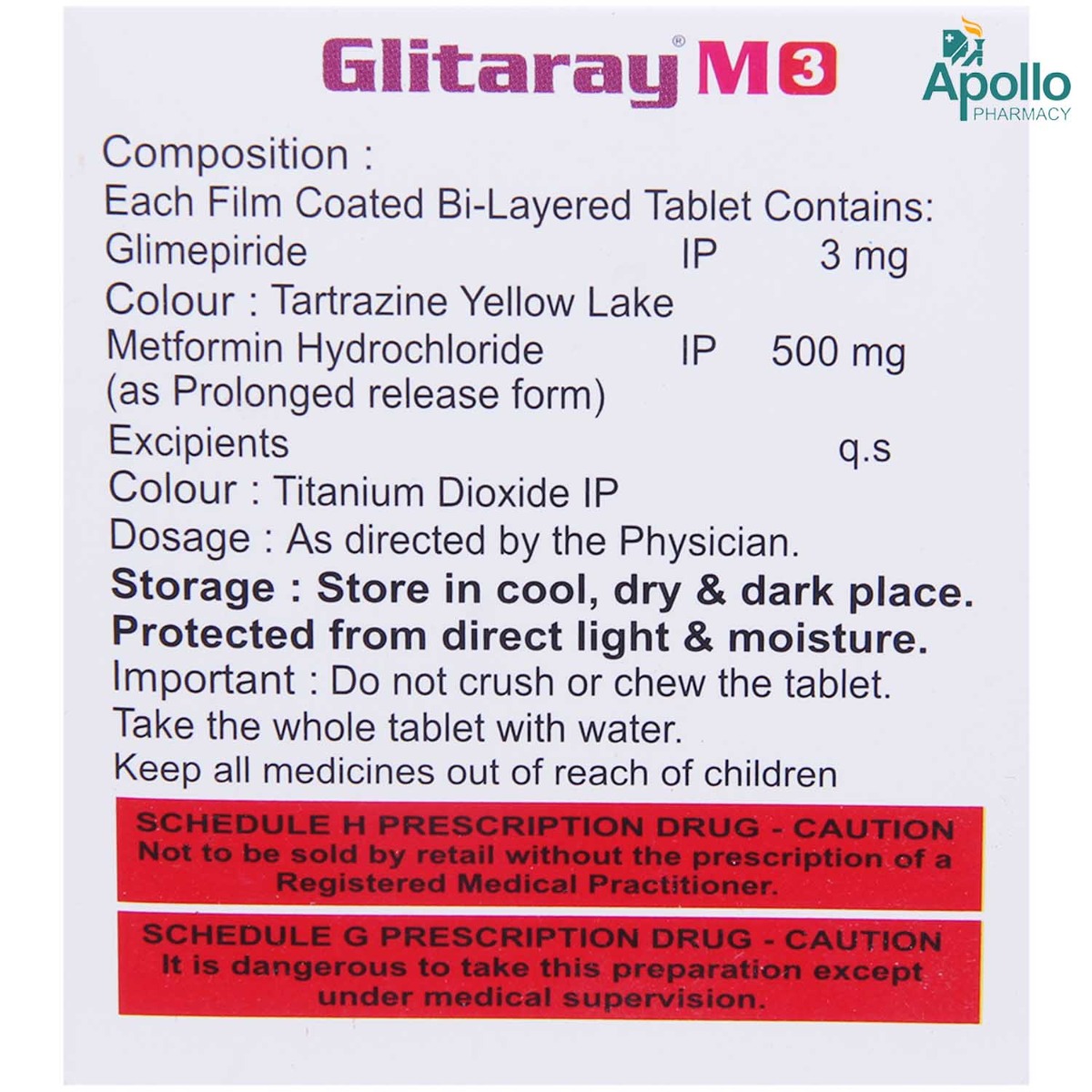 Glitaray M 3 Tablet 15's, Pack of 15 TABLETS Glitaray M 3 Tablet 15's, Pack of 15 TABLETS