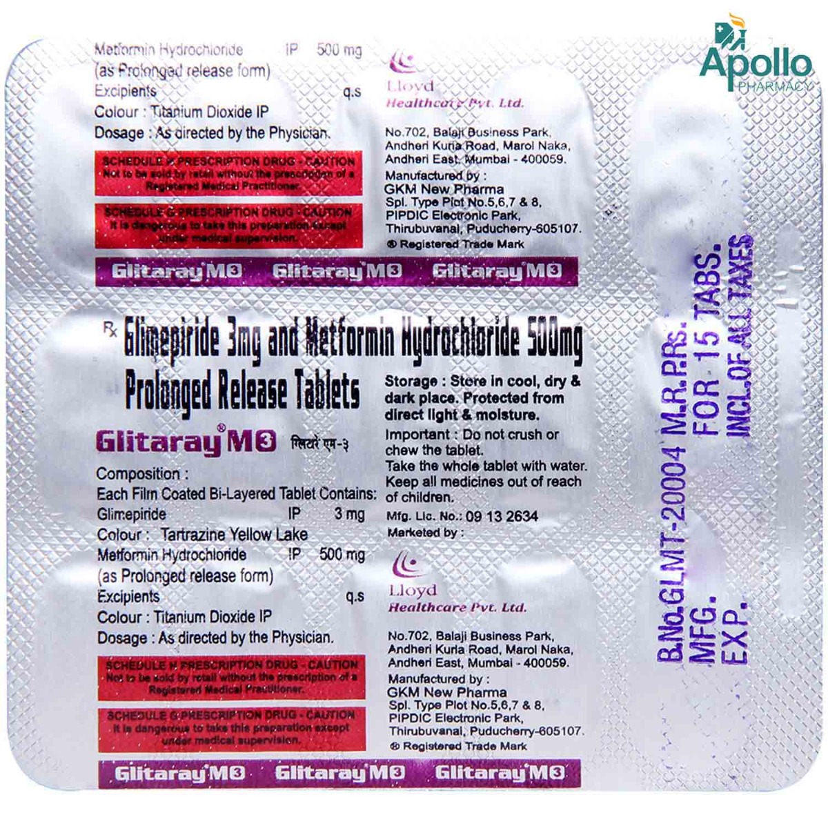 Glitaray M 3 Tablet 15's, Pack of 15 TABLETS Glitaray M 3 Tablet 15's, Pack of 15 TABLETS