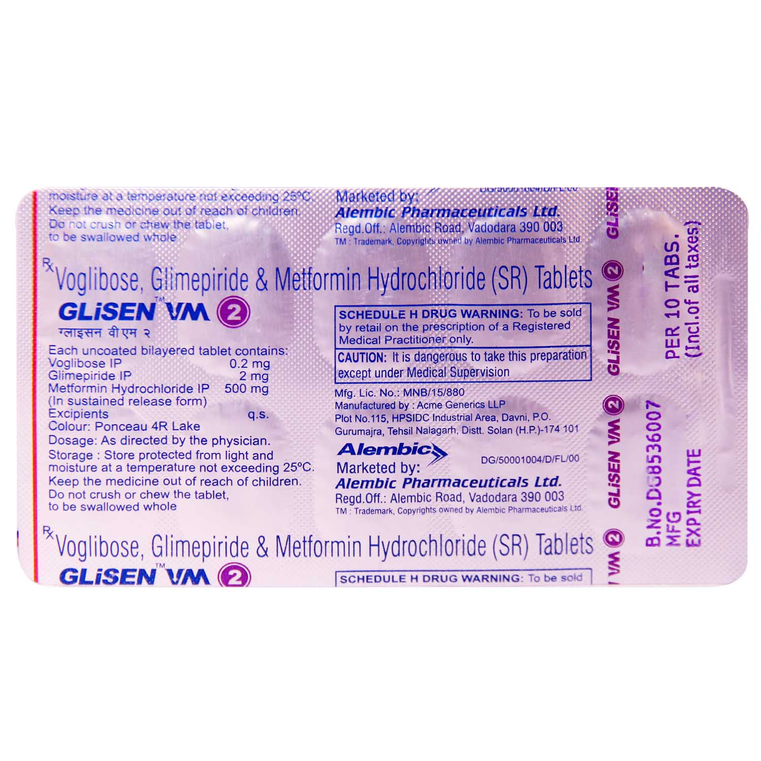 Glisen VM 2 Tablet 10's, Pack of 10 TABLETS Glisen VM 2 Tablet 10's, Pack of 10 TABLETS