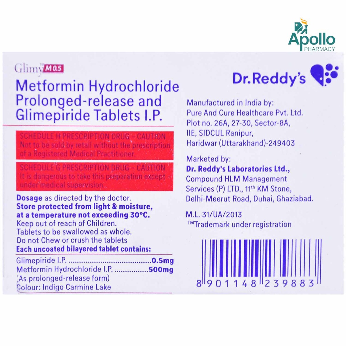 Glimy M 0.5 Tablet 10's, Pack of 10 TABLETS Glimy M 0.5 Tablet 10's, Pack of 10 TABLETS