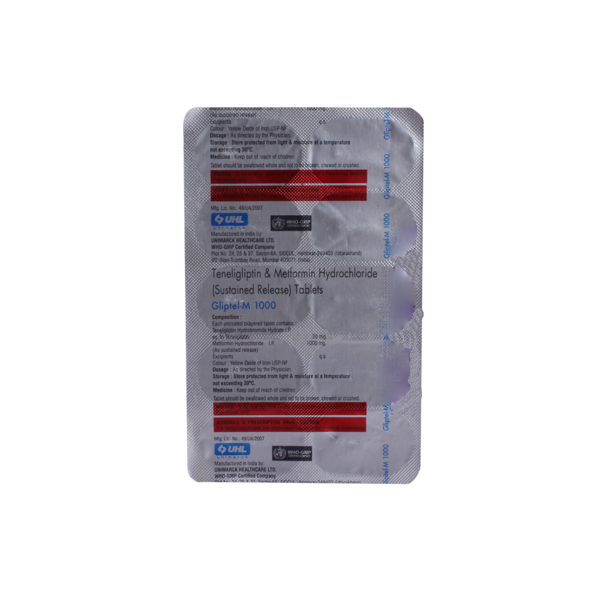 Gliptel-M 1000mg Tablet 10's, Pack of 10 TabletS Gliptel-M 1000mg Tablet 10's, Pack of 10 TabletS