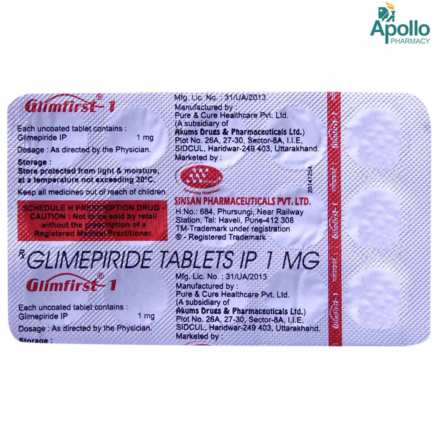 Glimfirst-1 Tablet 15's, Pack of 15 TabletS Glimfirst-1 Tablet 15's, Pack of 15 TabletS