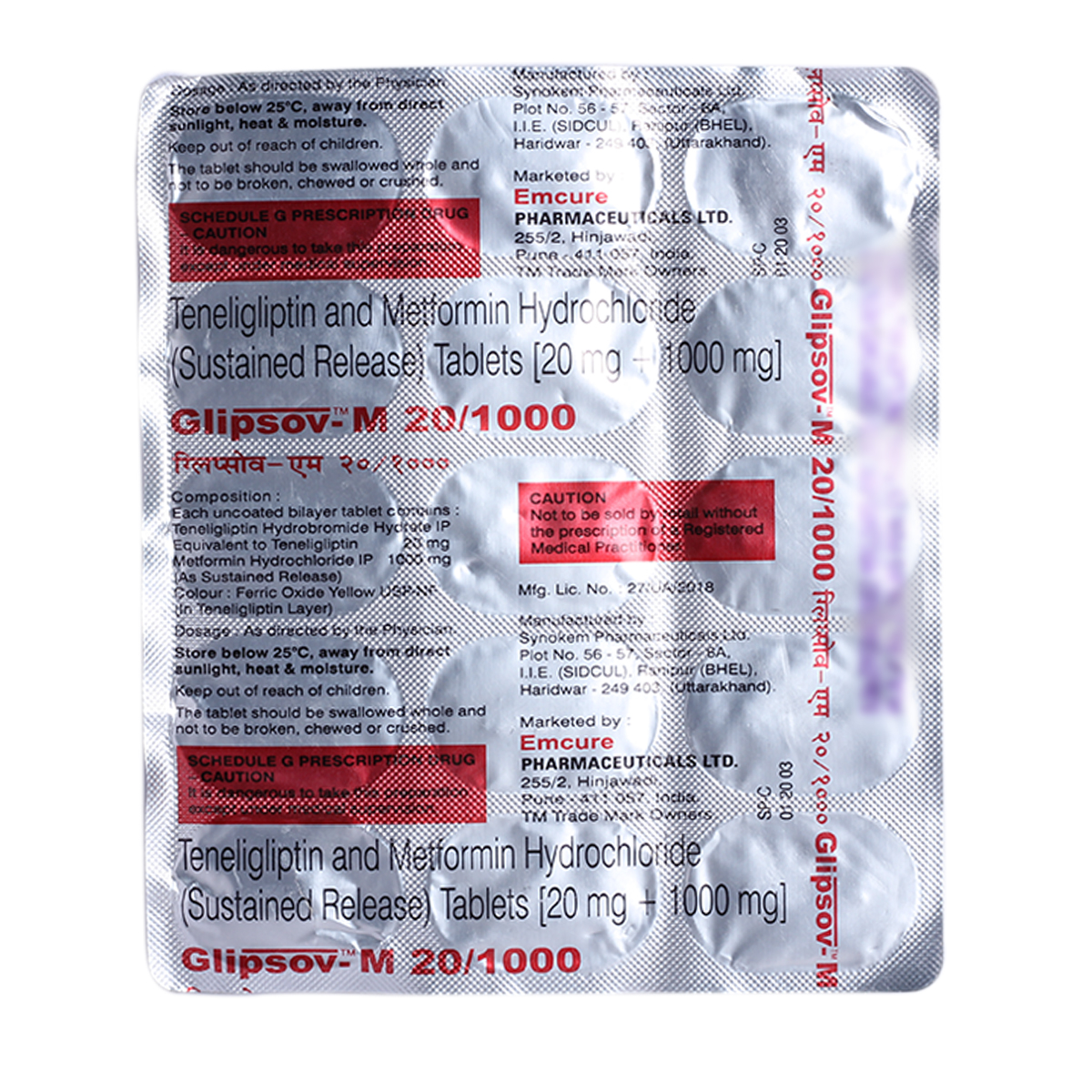 Glipsov-M 20/1000 Tablet 15's, Pack of 15 TABLETS Glipsov-M 20/1000 Tablet 15's, Pack of 15 TABLETS