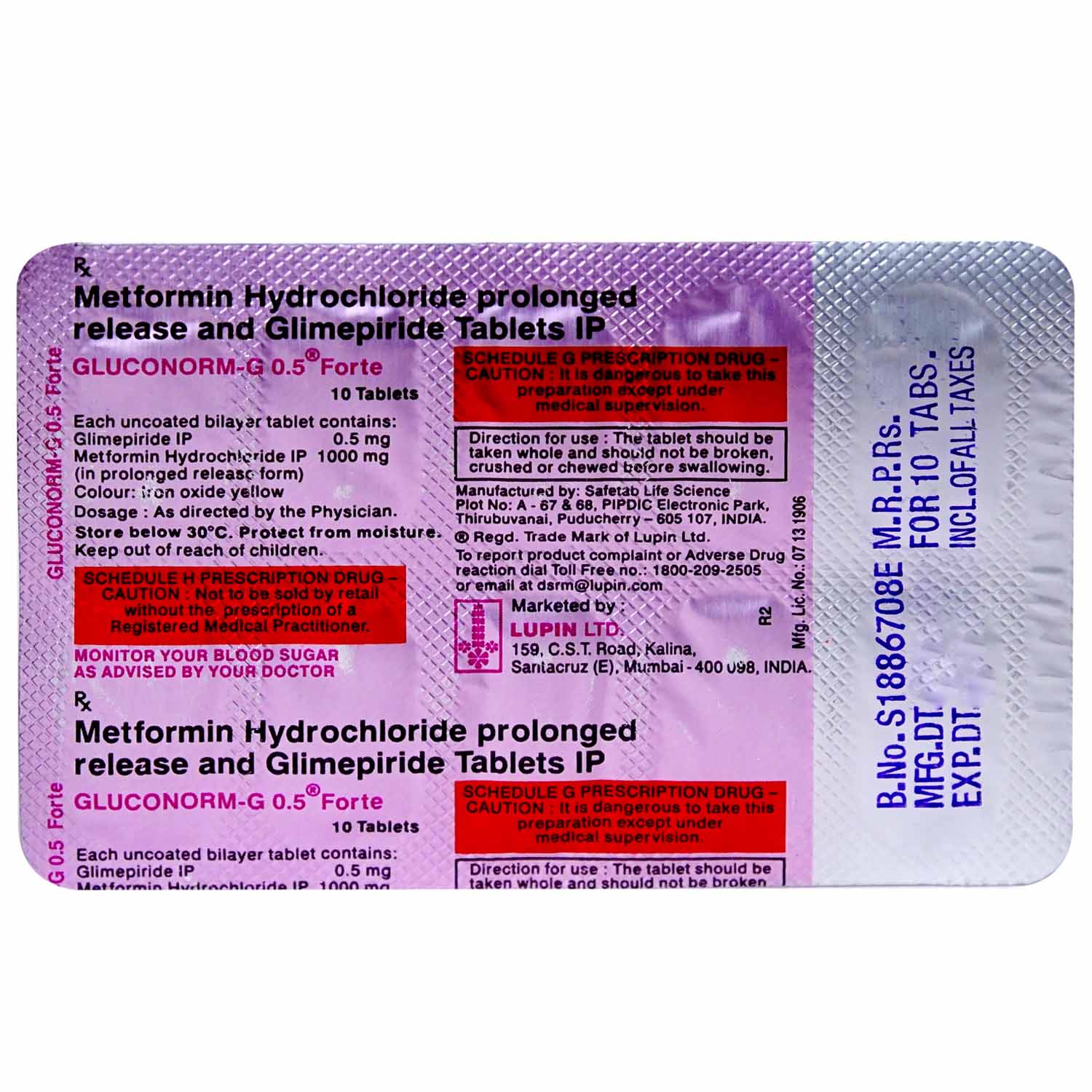 Gluconorm-G 0.5 Forte Tablet 10's, Pack of 10 TABLETS Gluconorm-G 0.5 Forte Tablet 10's, Pack of 10 TABLETS