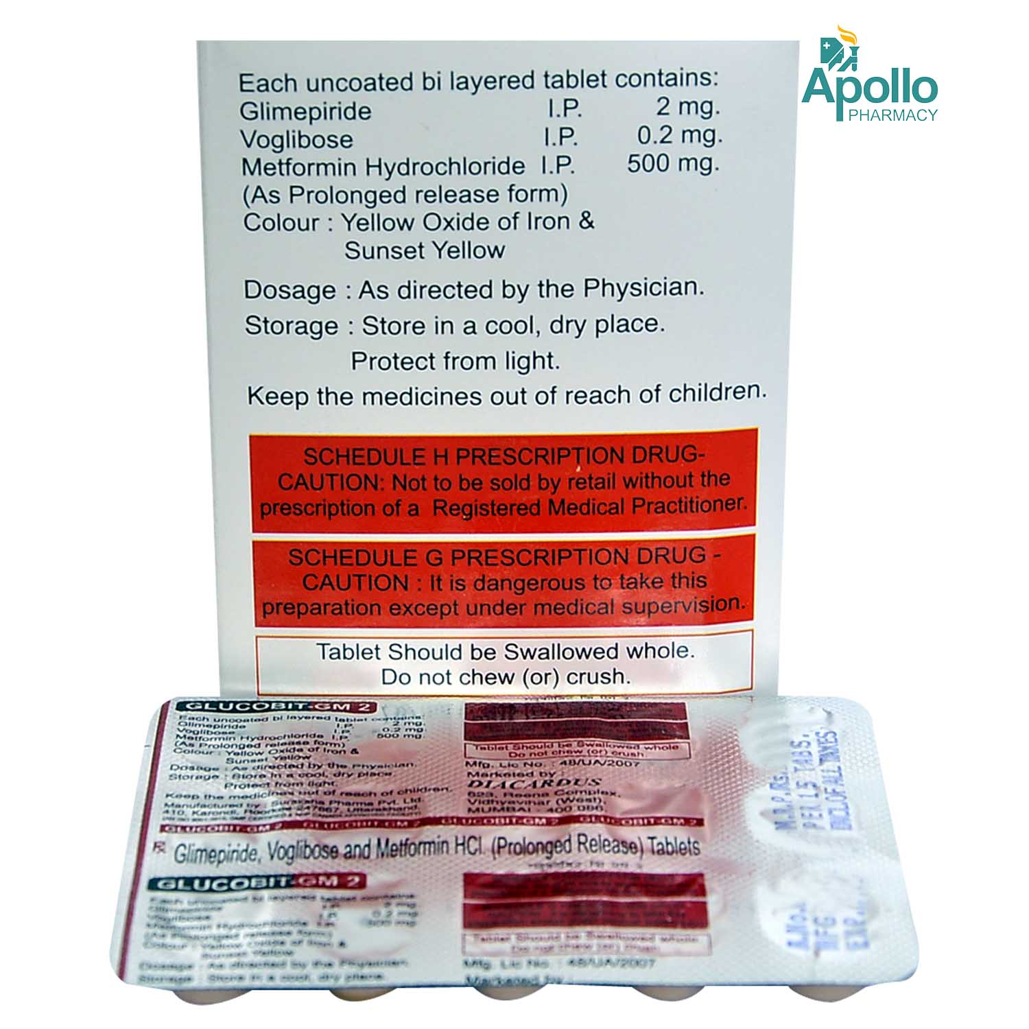 Glucobit GM 2 Tablet 15's, Pack of 15 TABLETS Glucobit GM 2 Tablet 15's, Pack of 15 TABLETS