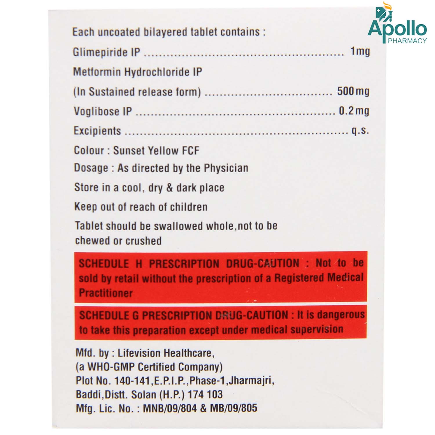 Glydip-MV 1 mg Tablet 10's, Pack of 10 TabletS Glydip-MV 1 mg Tablet 10's, Pack of 10 TabletS