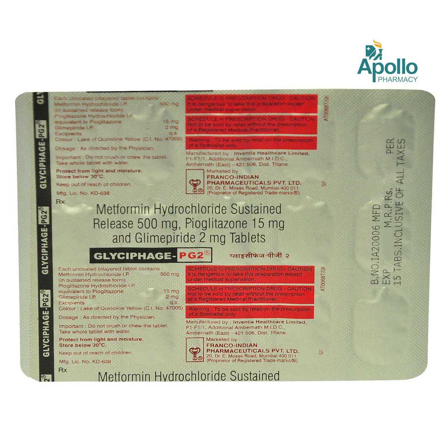 Glyciphage PG 2 Tablet 15's, Pack of 15 TABLETS Glyciphage PG 2 Tablet 15's, Pack of 15 TABLETS