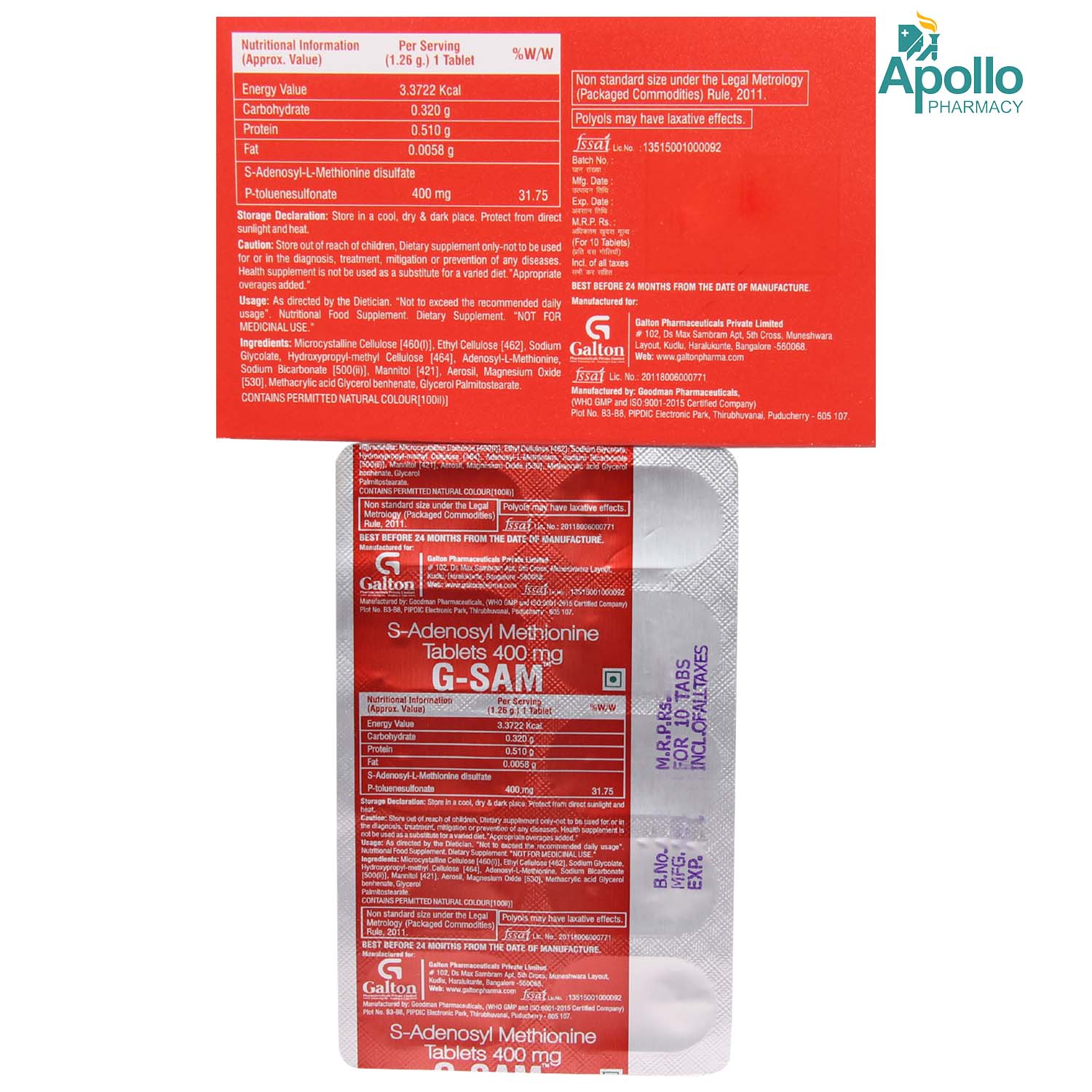 G Sam 400mg Tablet 10's G Sam 400mg Tablet 10's