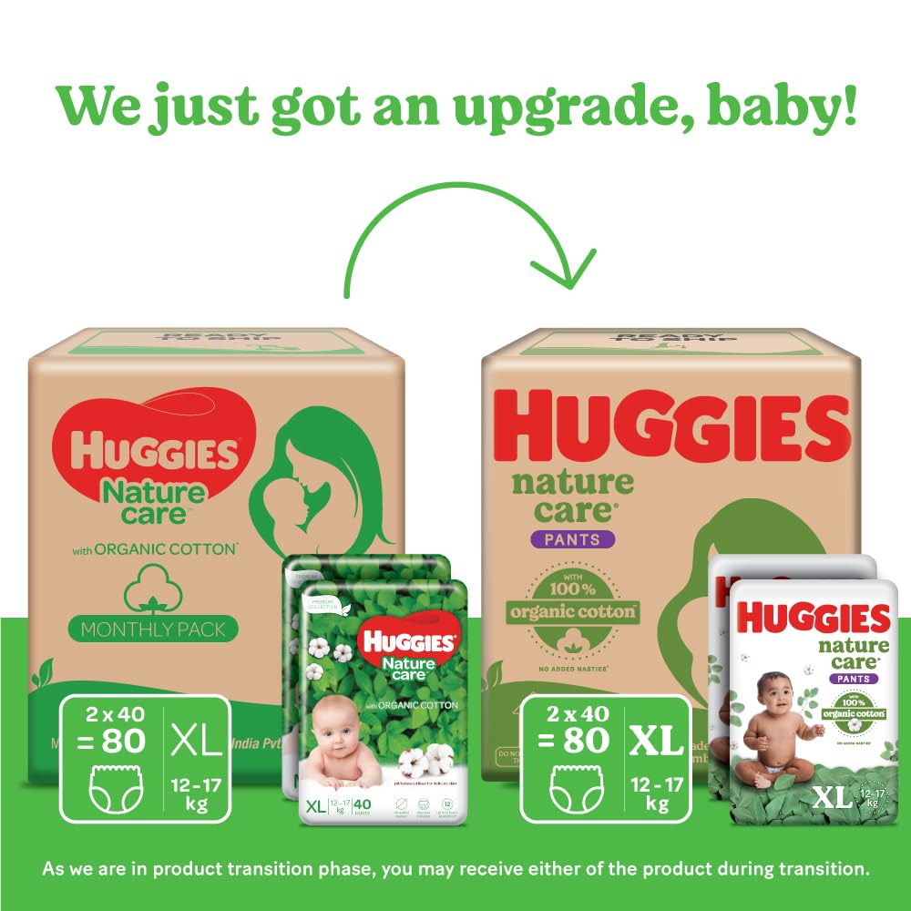 Huggies Nature Care Diaper Pants XL with 100% Organic Cotton, 80 Count (2x40), Pack of 1 Huggies Nature Care Diaper Pants XL with 100% Organic Cotton, 80 Count (2x40), Pack of 1