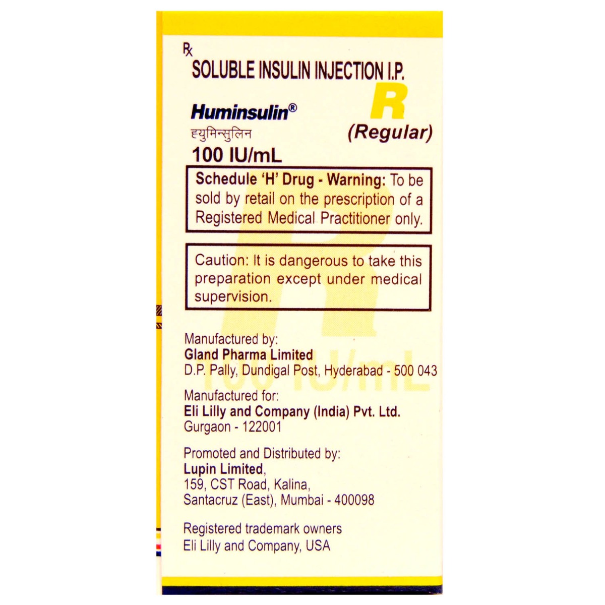 Huminsulin R 100IU/ml Solution for Injection 10 ml, Pack of 1 Injection Huminsulin R 100IU/ml Solution for Injection 10 ml, Pack of 1 Injection
