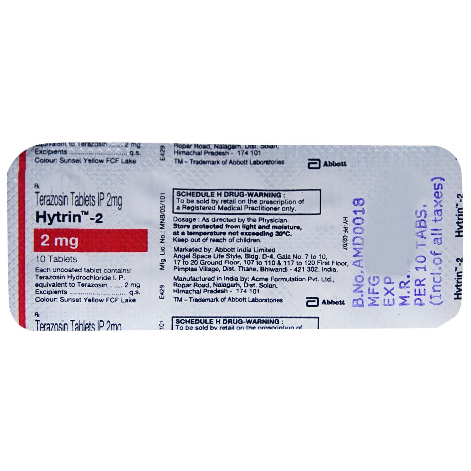 Hytrin 2 Tablet 10's, Pack of 10 TABLETS Hytrin 2 Tablet 10's, Pack of 10 TABLETS