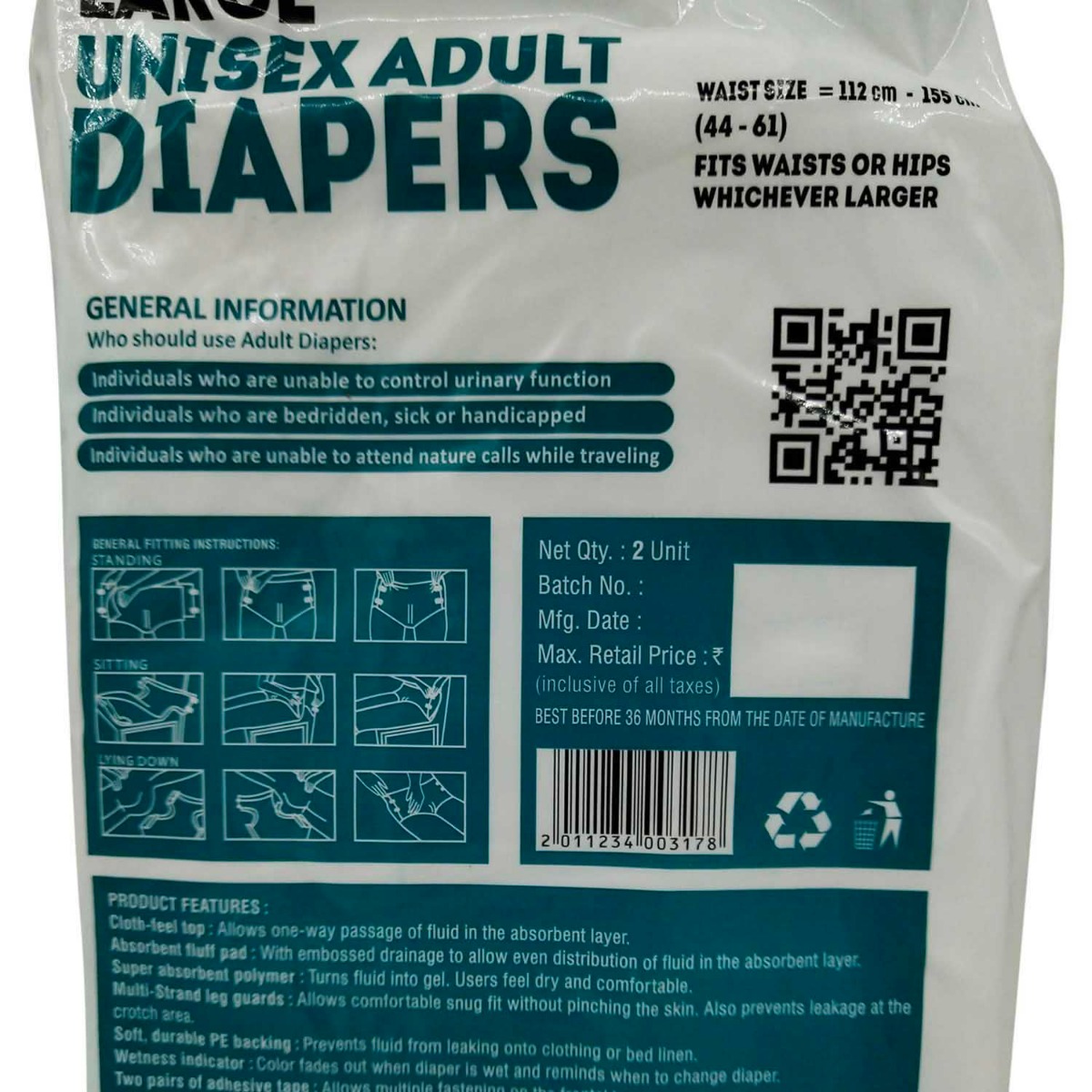 Apollo Life Unisex Adult Diapers Large, 2 Count Price, Uses, Side