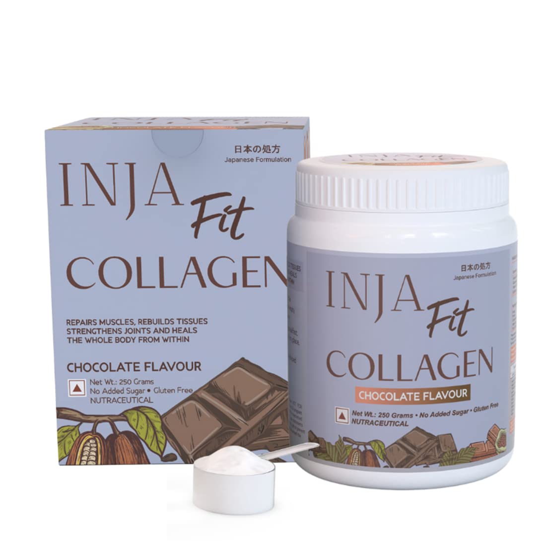 INJA Fit Collagen Chocolate Flavour Powder, 250 gm, Pack of 1 INJA Fit Collagen Chocolate Flavour Powder, 250 gm, Pack of 1