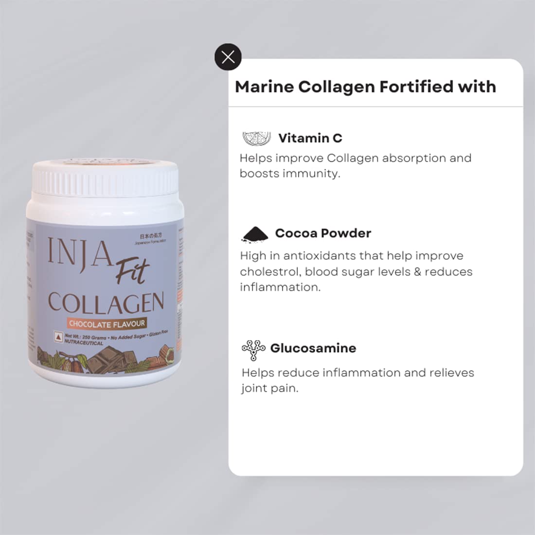 INJA Fit Collagen Chocolate Flavour Powder, 250 gm, Pack of 1 INJA Fit Collagen Chocolate Flavour Powder, 250 gm, Pack of 1