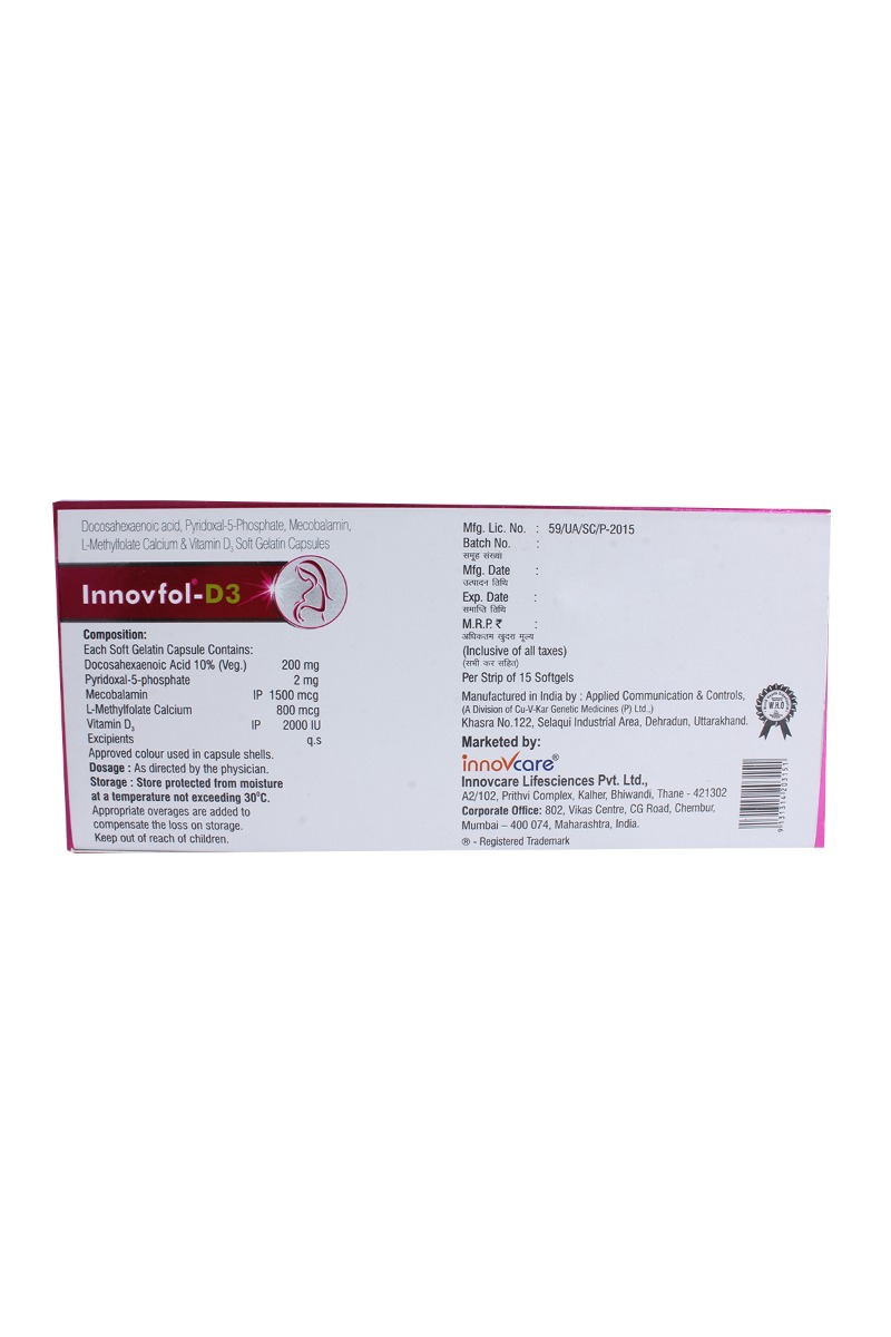 Innovfol-D3 Softgel Capsule 15s, Pack of 15 CAPSULES Innovfol-D3 Softgel Capsule 15s, Pack of 15 CAPSULES