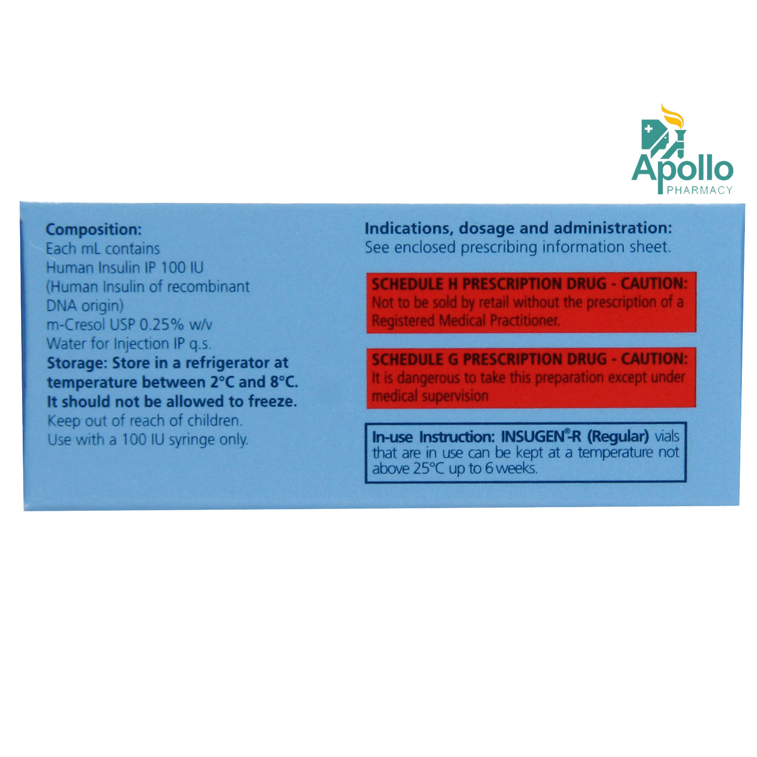 Insugen R 100IU/ml Solution for Injection 10 ml, Pack of 1 INJECTION Insugen R 100IU/ml Solution for Injection 10 ml, Pack of 1 INJECTION