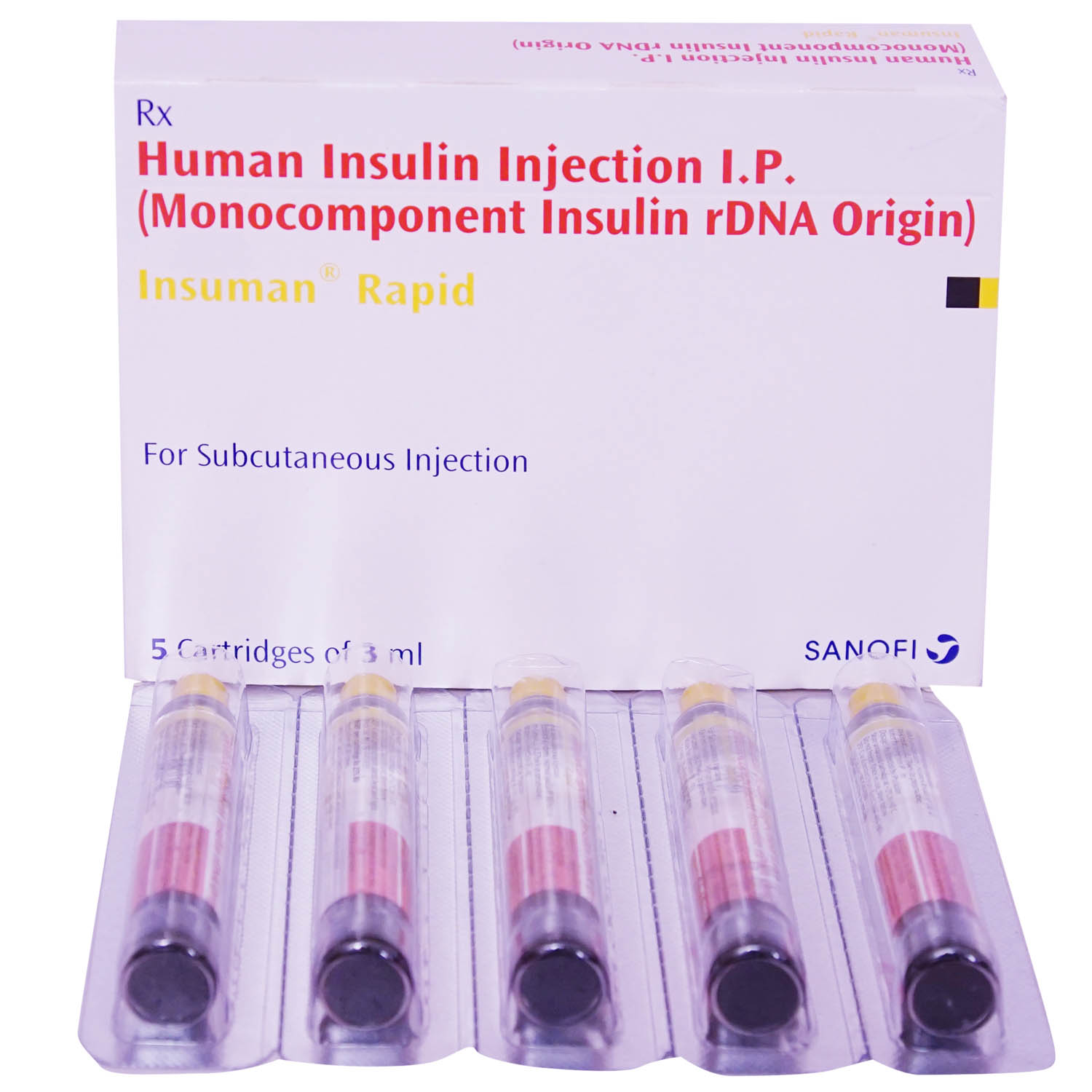 Insuman Rapid 100Iu Injection 5 x 3 ml , Pack of 5 InjectionS Insuman Rapid 100Iu Injection 5 x 3 ml , Pack of 5 InjectionS