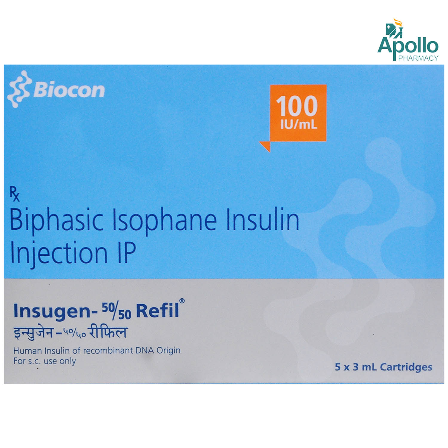 Insugen-50/50 100IU/ml Refil Injection 3 ml, Pack of 1 Injection Insugen-50/50 100IU/ml Refil Injection 3 ml, Pack of 1 Injection