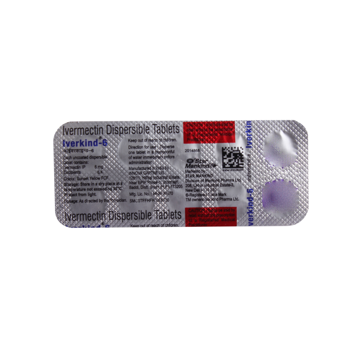 Iverkind 6 mg Tablet 10's, Pack of 10 TABLETS Iverkind 6 mg Tablet 10's, Pack of 10 TABLETS