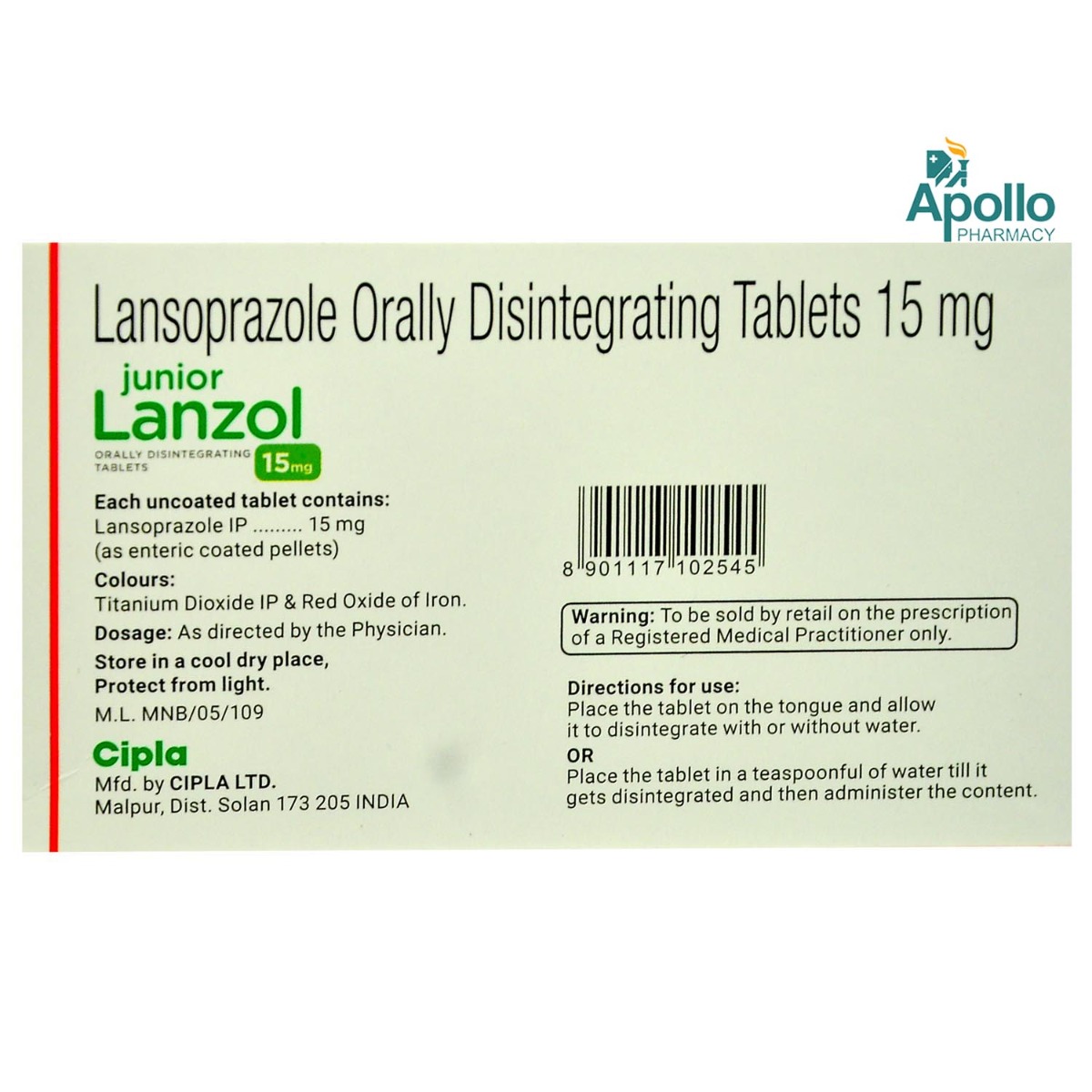 Junior Lanzol 15 mg Tablet 15's, Pack of 15 TABLETS Junior Lanzol 15 mg Tablet 15's, Pack of 15 TABLETS