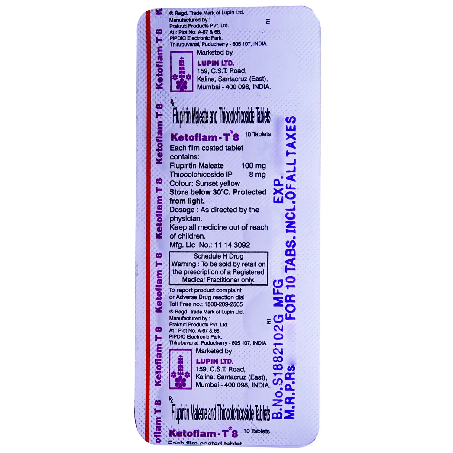 Ketoflam T 8 mg Tablet 10's, Pack of 10 TABLETS Ketoflam T 8 mg Tablet 10's, Pack of 10 TABLETS