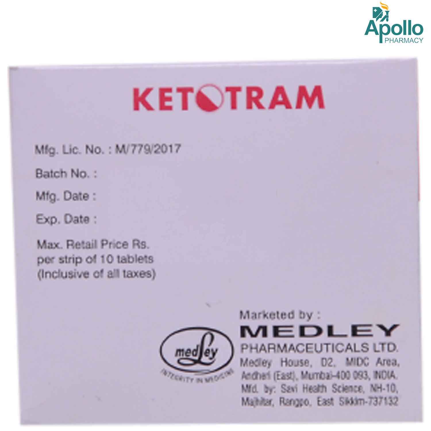 Ketotram Tablet 10's, Pack of 10 TABLETS Ketotram Tablet 10's, Pack of 10 TABLETS
