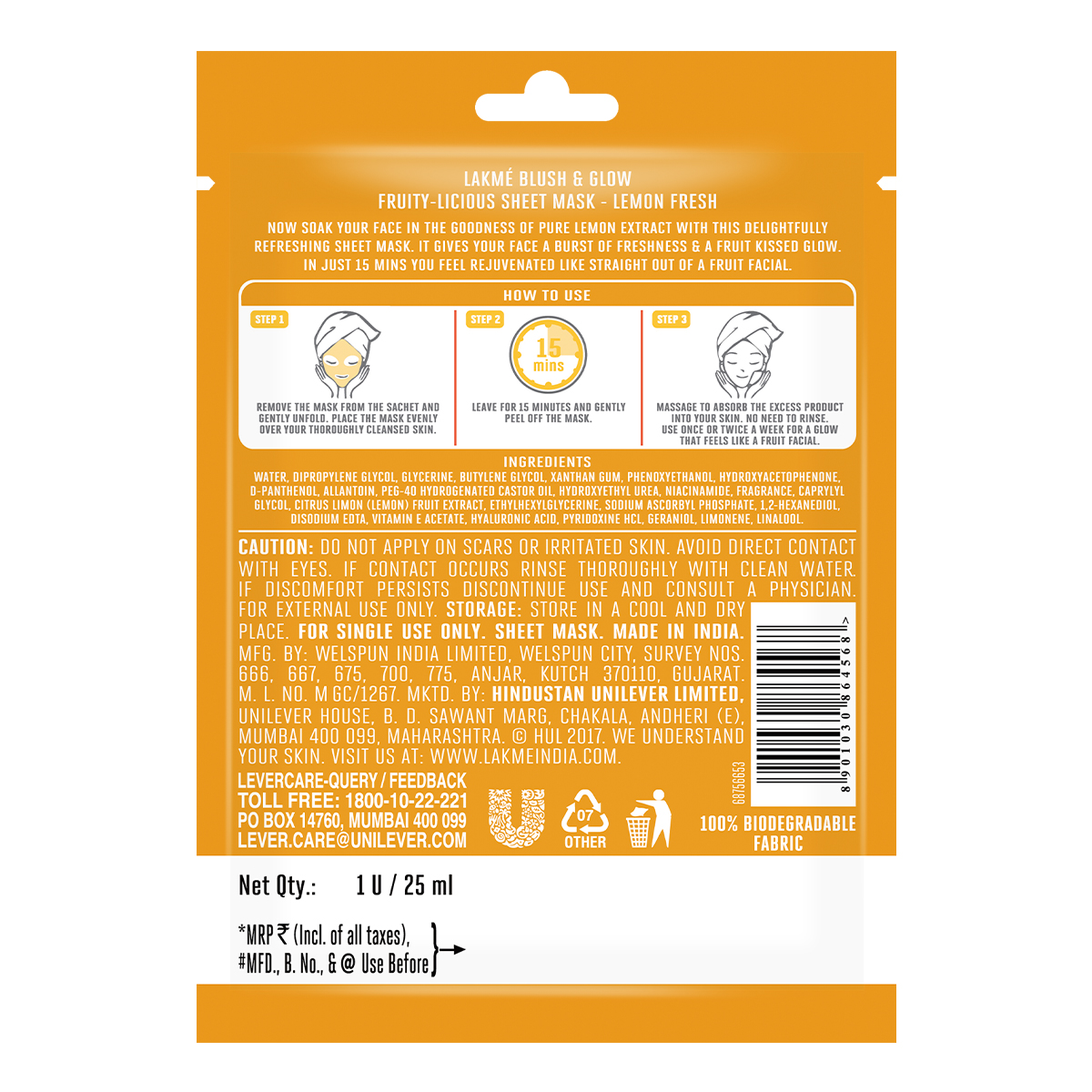 Lakme Blush & Glow Lemon Fresh Sheet Mask 25 ml | With Pure Lemon Extract | Fruit Facial Like Glow In 15 Min | For Rejuvenated Feel, Pack of 1 Lakme Blush & Glow Lemon Fresh Sheet Mask 25 ml | With Pure Lemon Extract | Fruit Facial Like Glow In 15 Min | For Rejuvenated Feel, Pack of 1