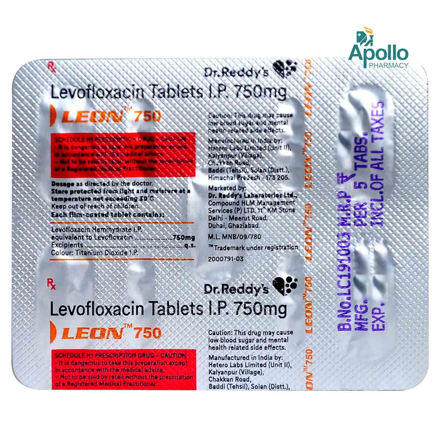 Leon 750 mg Tablet 5's, Pack of 5 TABLETS Leon 750 mg Tablet 5's, Pack of 5 TABLETS