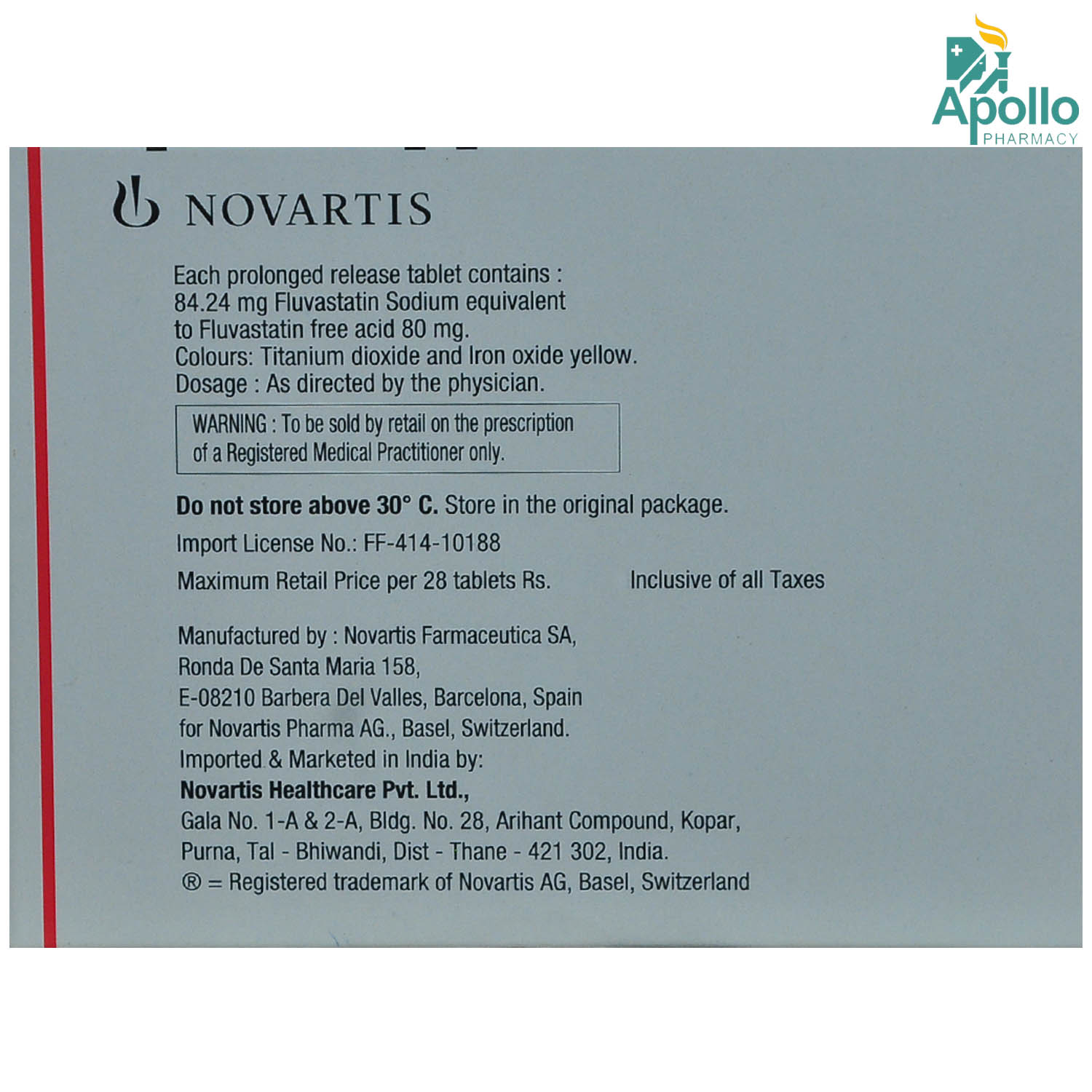 Lescol XL 80 Tablet 14's, Pack of 14 TABLETS Lescol XL 80 Tablet 14's, Pack of 14 TABLETS