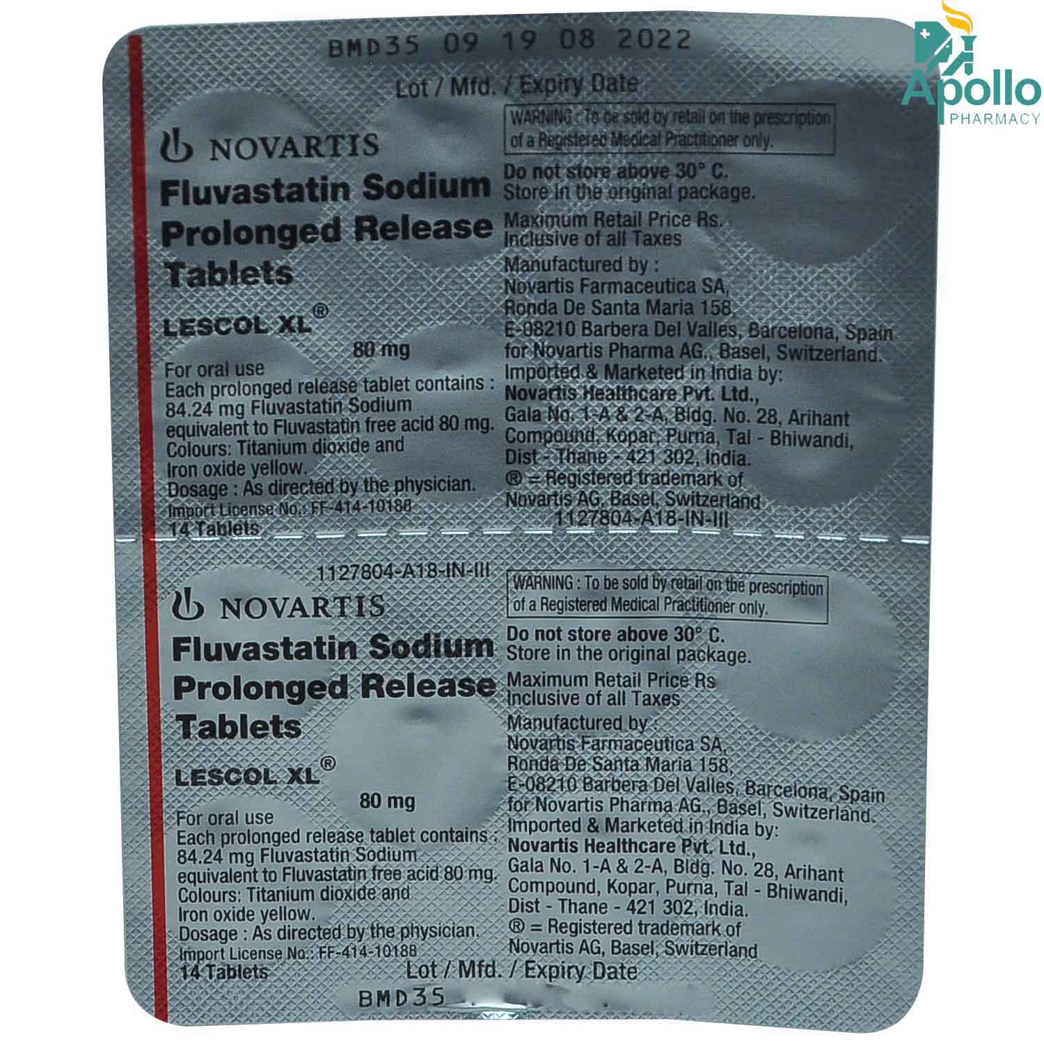 Lescol XL 80 Tablet 14's, Pack of 14 TABLETS Lescol XL 80 Tablet 14's, Pack of 14 TABLETS