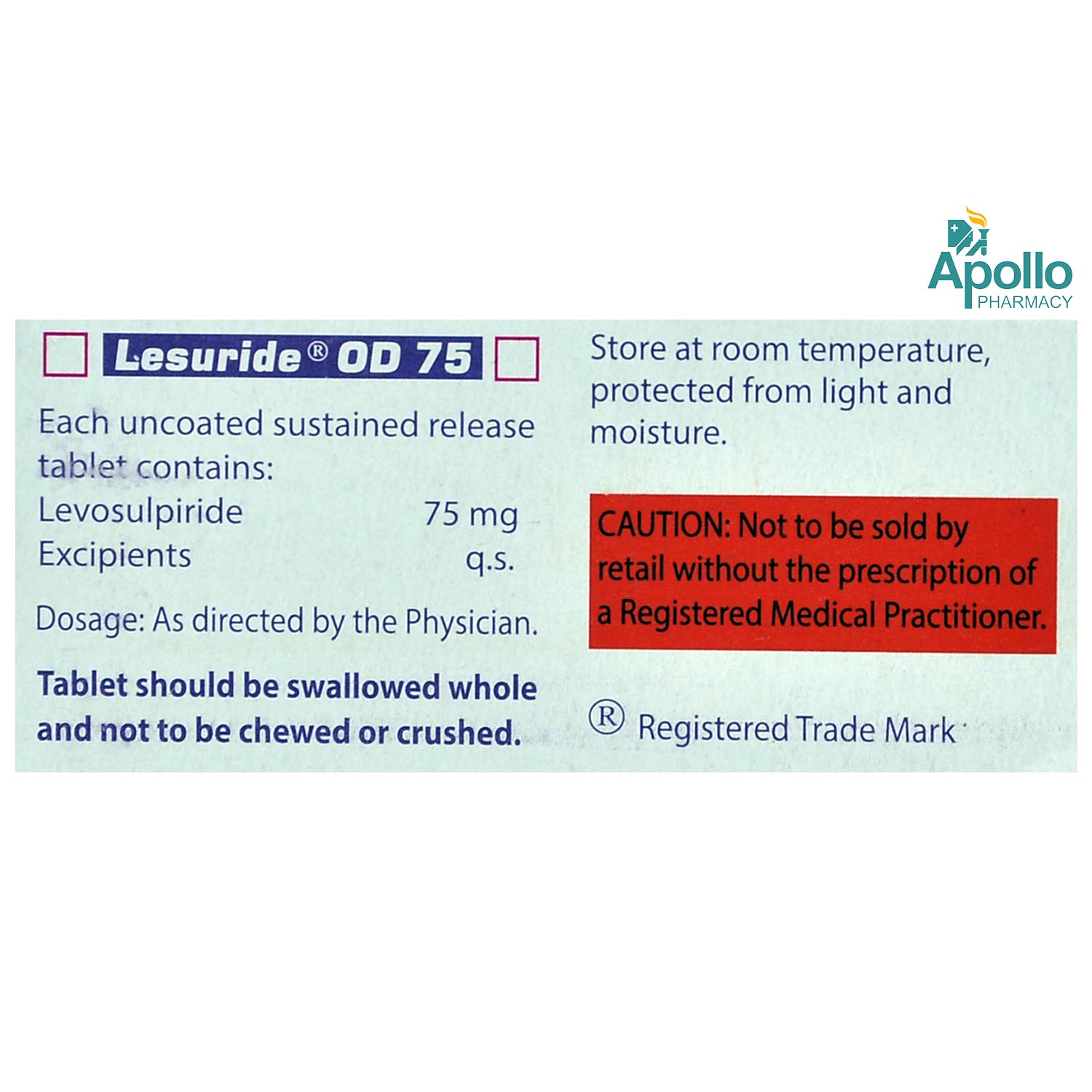 Lesuride OD 75 Tablet 10's, Pack of 10 TABLETS Lesuride OD 75 Tablet 10's, Pack of 10 TABLETS