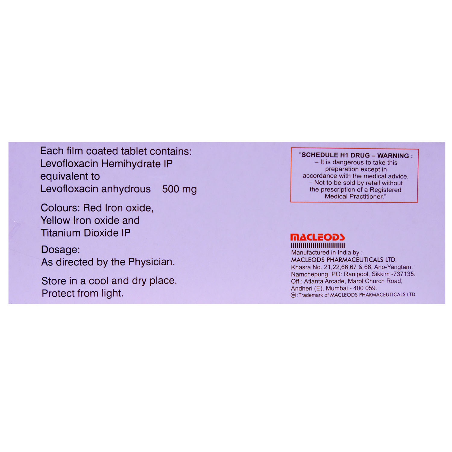 Levomac 500 mg Tablet 5's, Pack of 5 TABLETS Levomac 500 mg Tablet 5's, Pack of 5 TABLETS