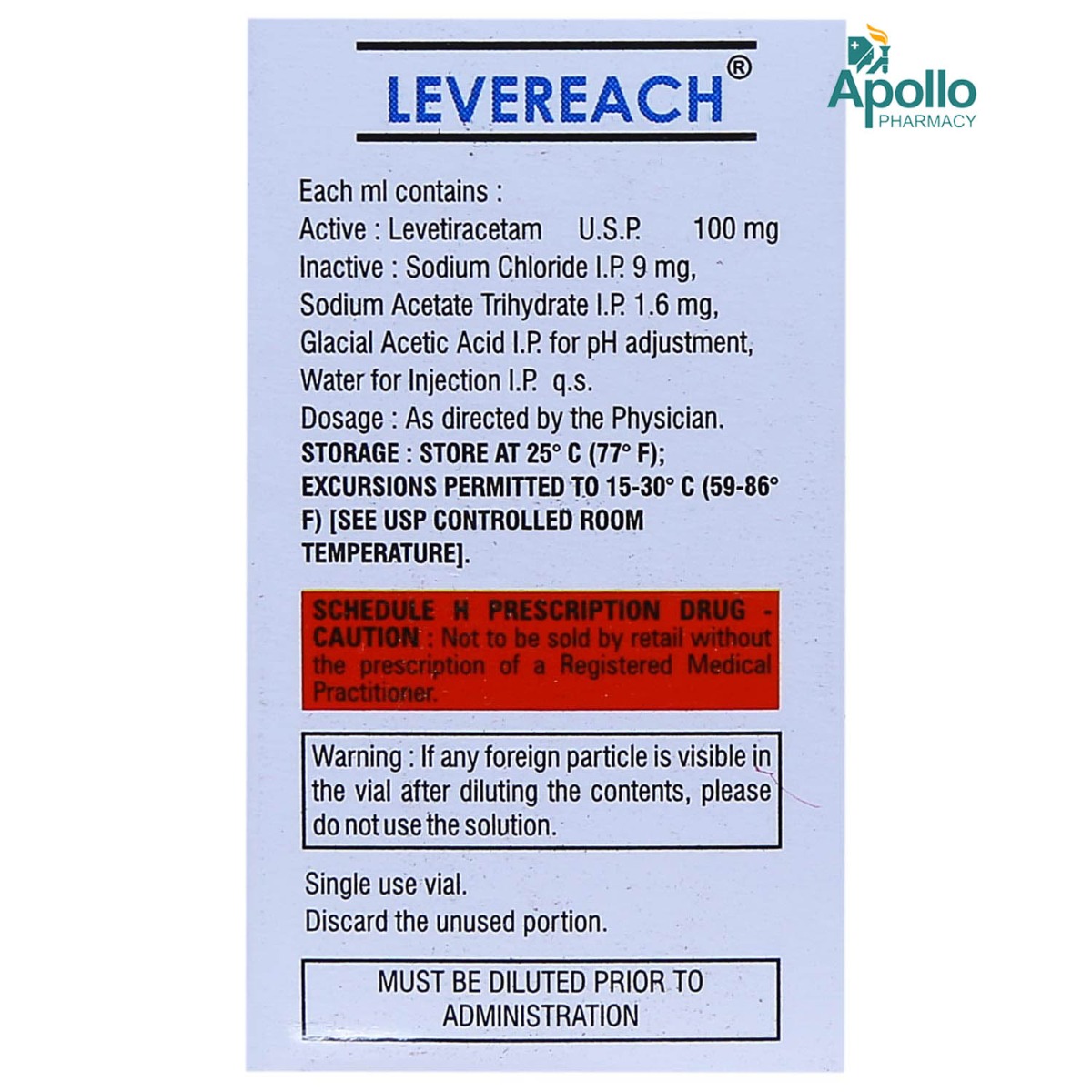 Levereach 100mg Injection 5ml, Pack of 1 Injection Levereach 100mg Injection 5ml, Pack of 1 Injection