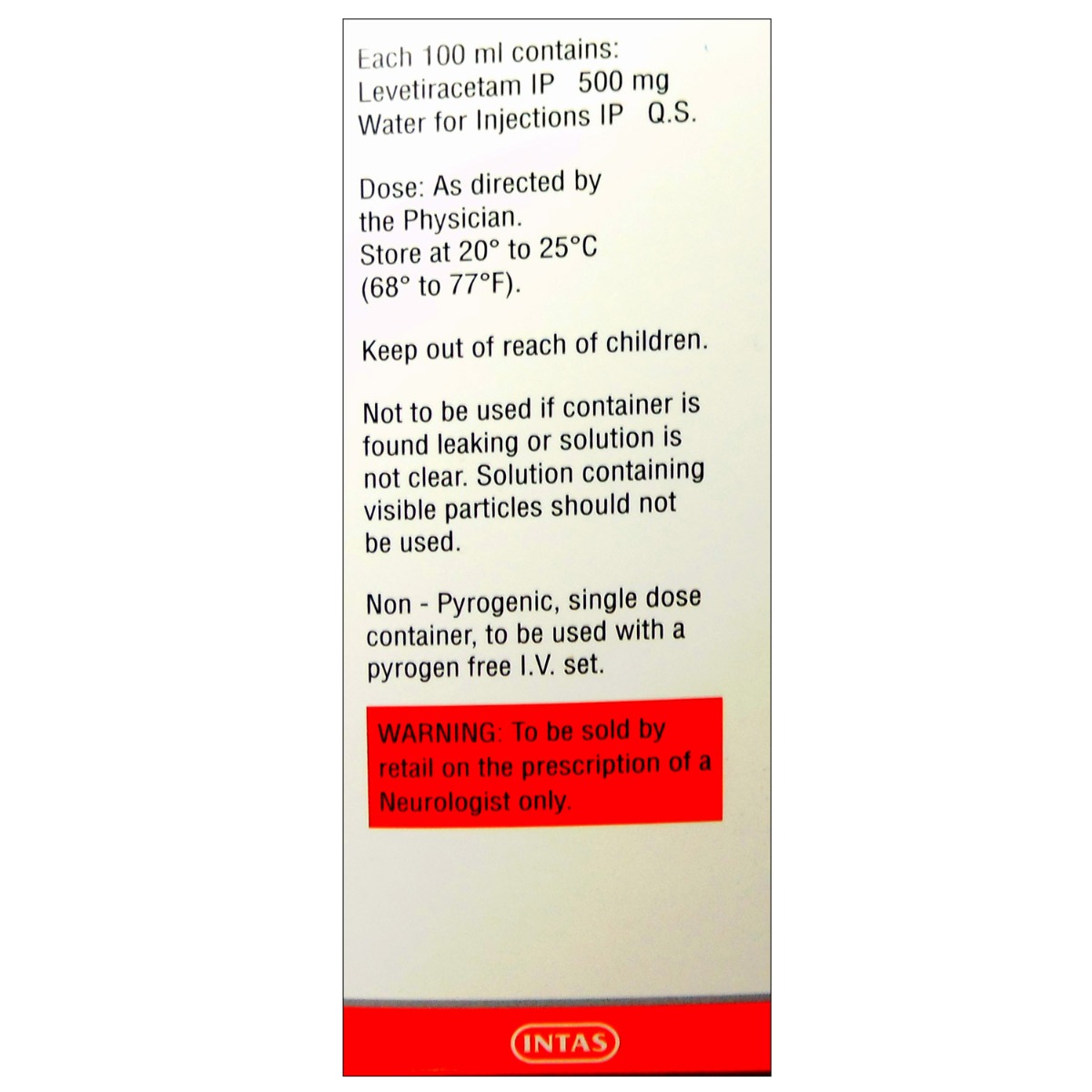 Levera Rtu 500mg Injection 100ml, Pack of 1 Injection Levera Rtu 500mg Injection 100ml, Pack of 1 Injection