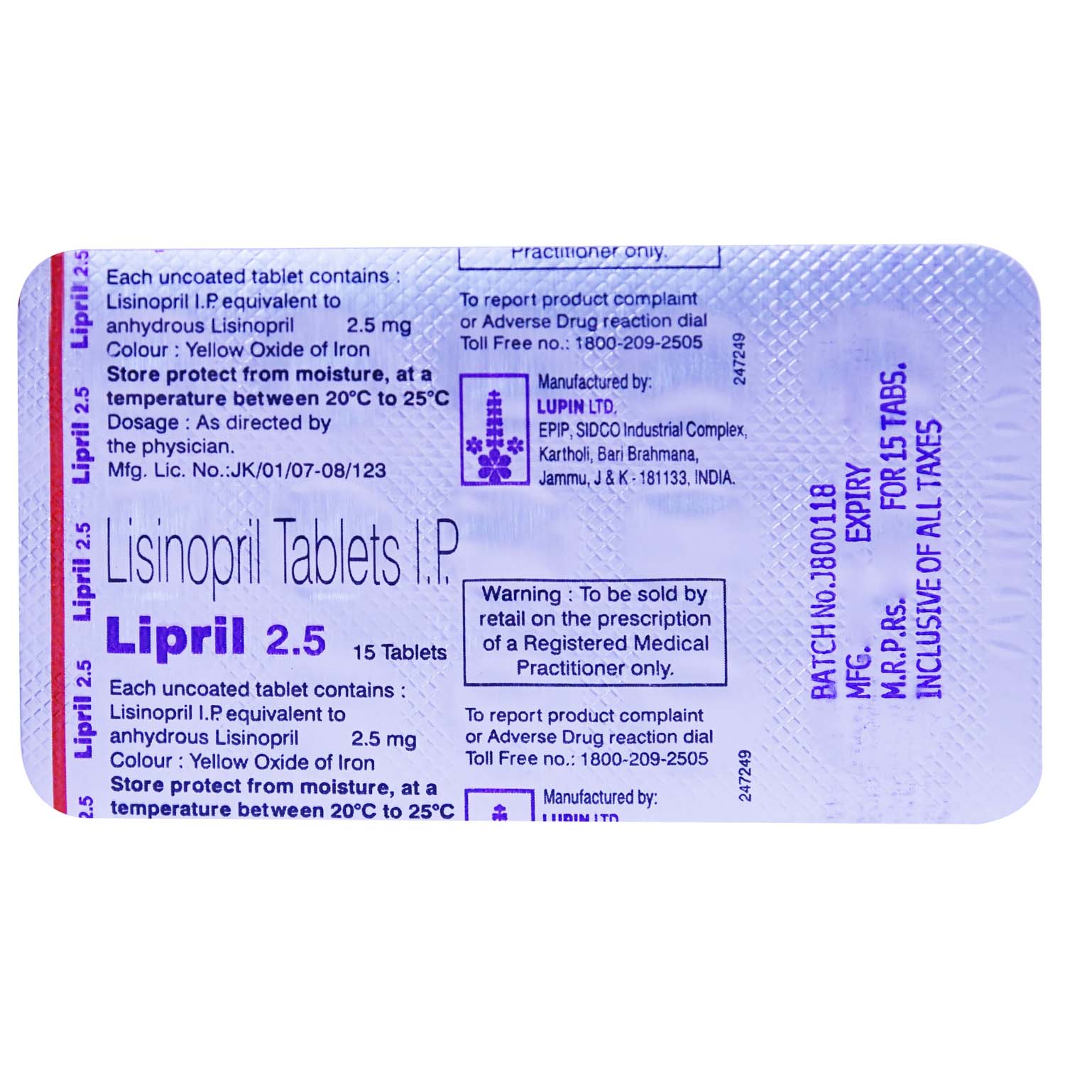 Lipril 2.5 Tablet 15's, Pack of 15 TABLETS Lipril 2.5 Tablet 15's, Pack of 15 TABLETS
