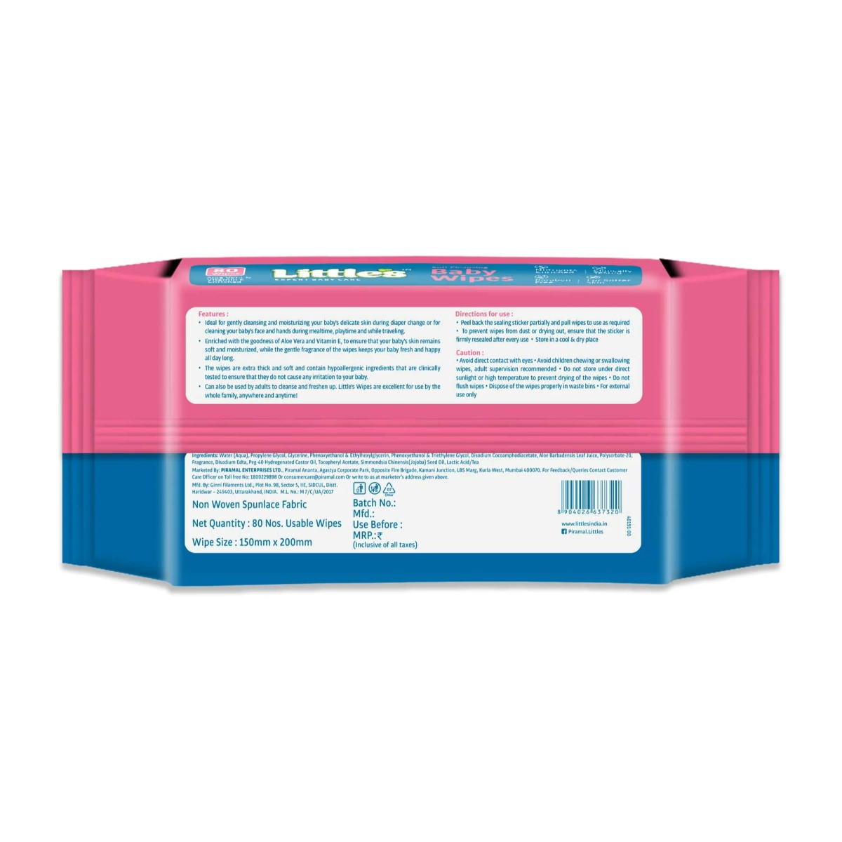 Little's Soft Cleansing Baby Wipes, 80 Units, Pack of 1 Little's Soft Cleansing Baby Wipes, 80 Units, Pack of 1