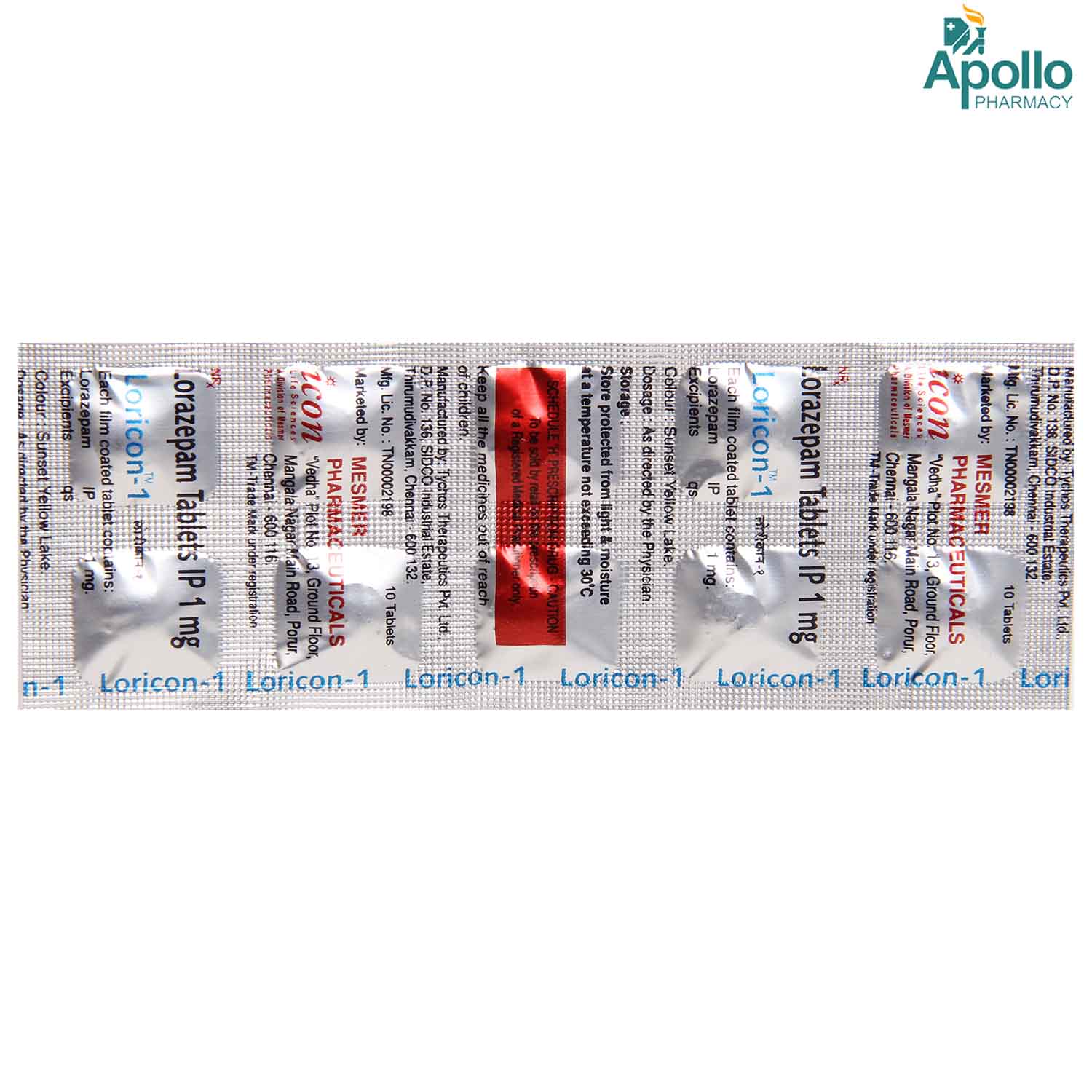 LORICON 1MG TABLET, Pack of 10 TABLETS LORICON 1MG TABLET, Pack of 10 TABLETS