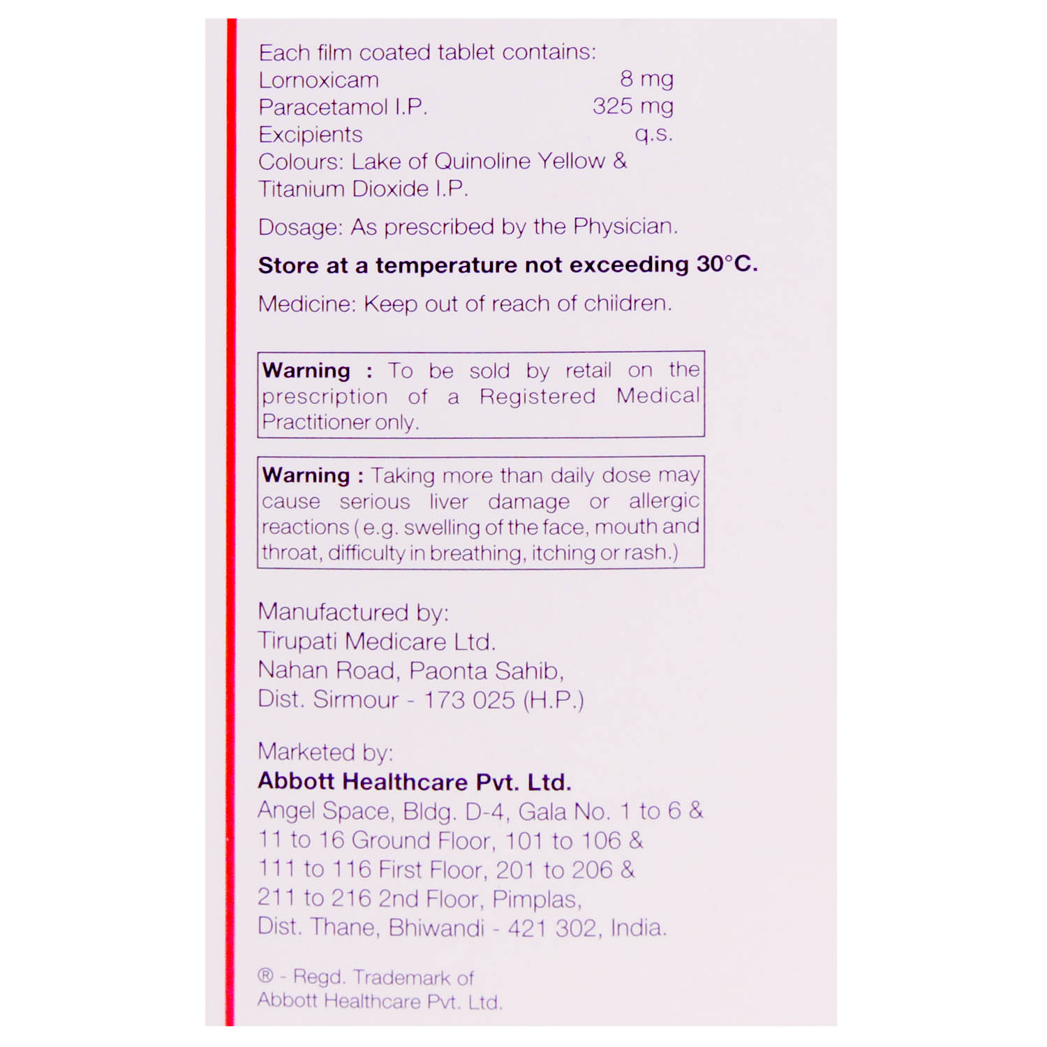 Lorsaid P 8 Tablet 10's, Pack of 10 TABLETS Lorsaid P 8 Tablet 10's, Pack of 10 TABLETS