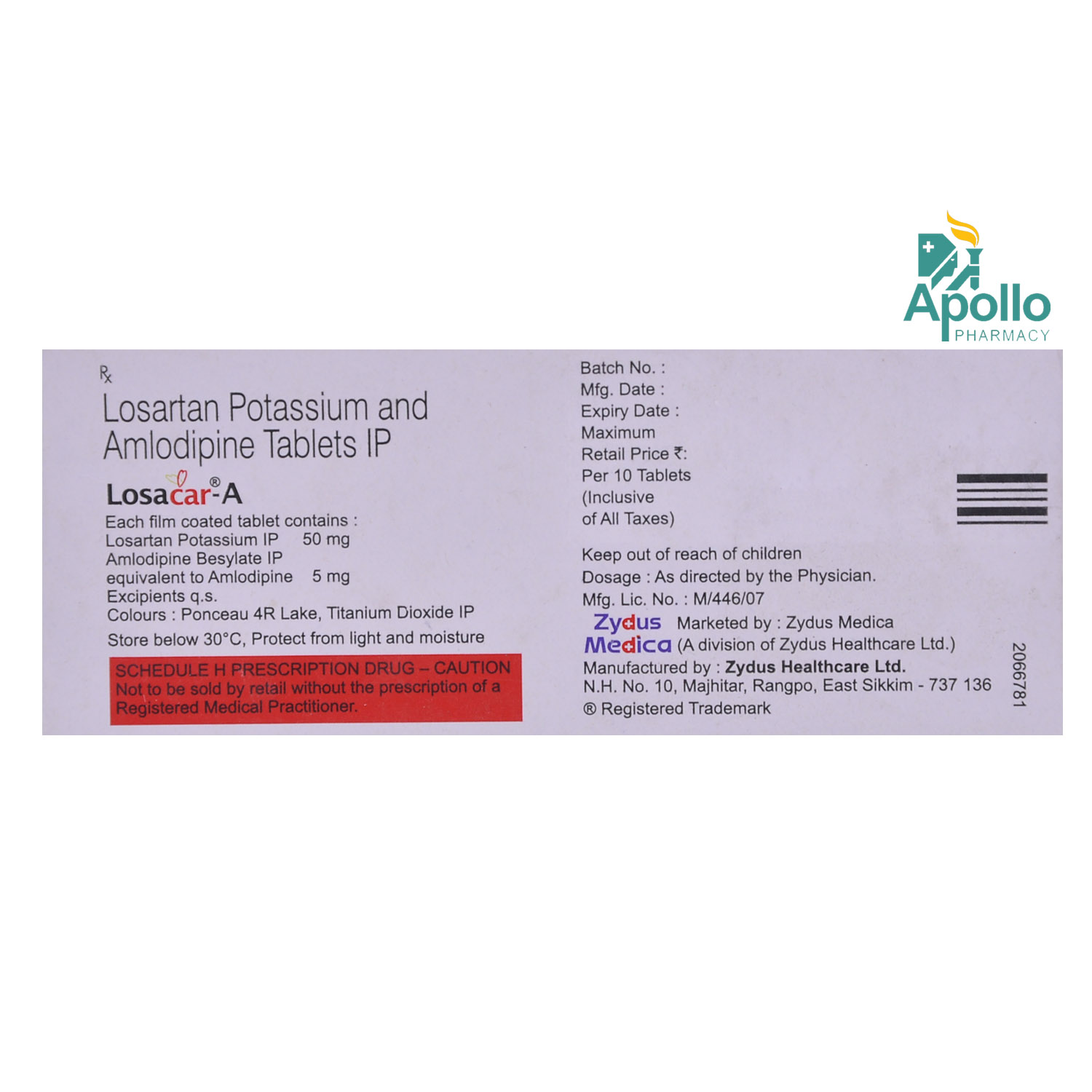 Losacar A Tablet 10's, Pack of 10 TABLETS Losacar A Tablet 10's, Pack of 10 TABLETS
