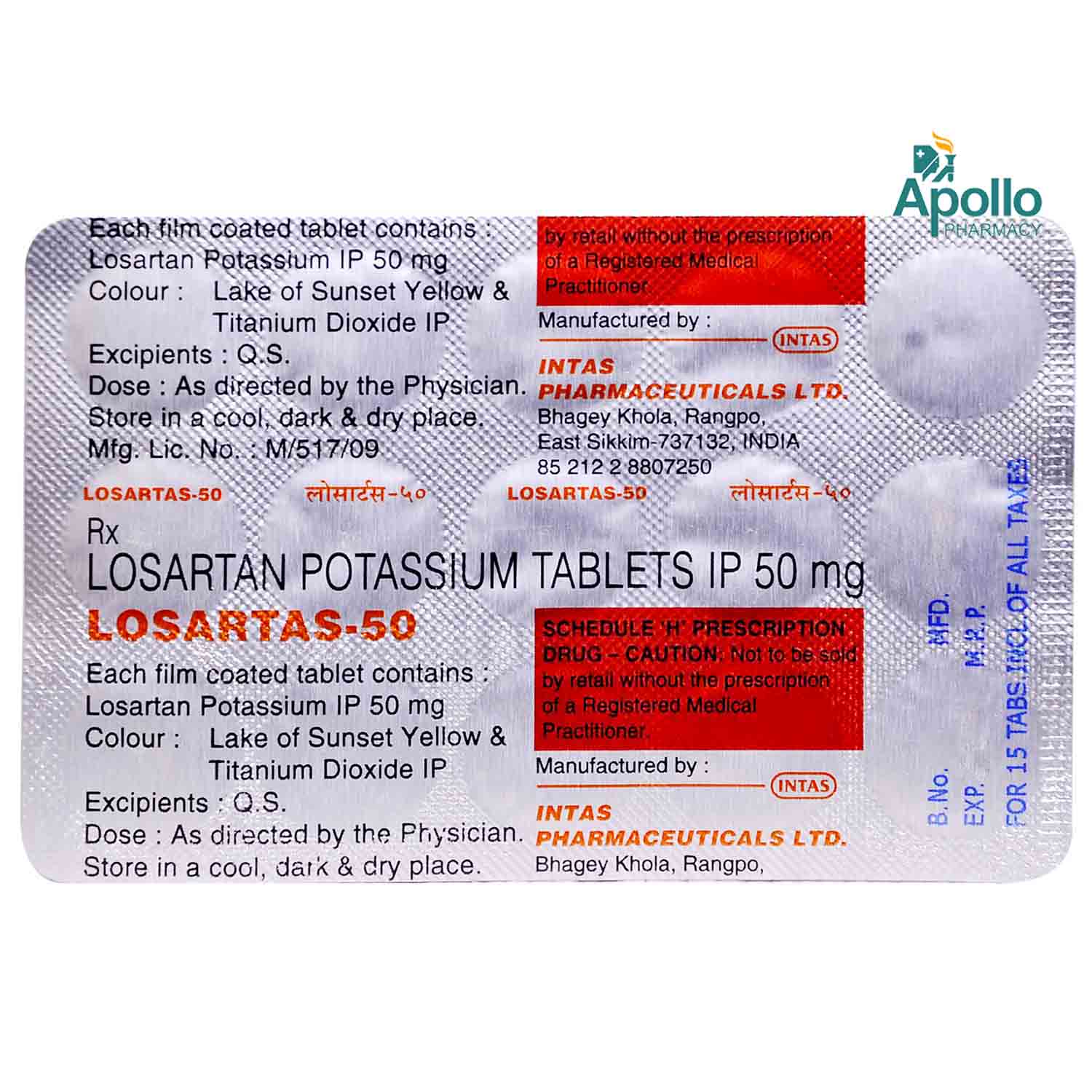 Losartas-50 Tablet 15's, Pack of 15 TABLETS Losartas-50 Tablet 15's, Pack of 15 TABLETS
