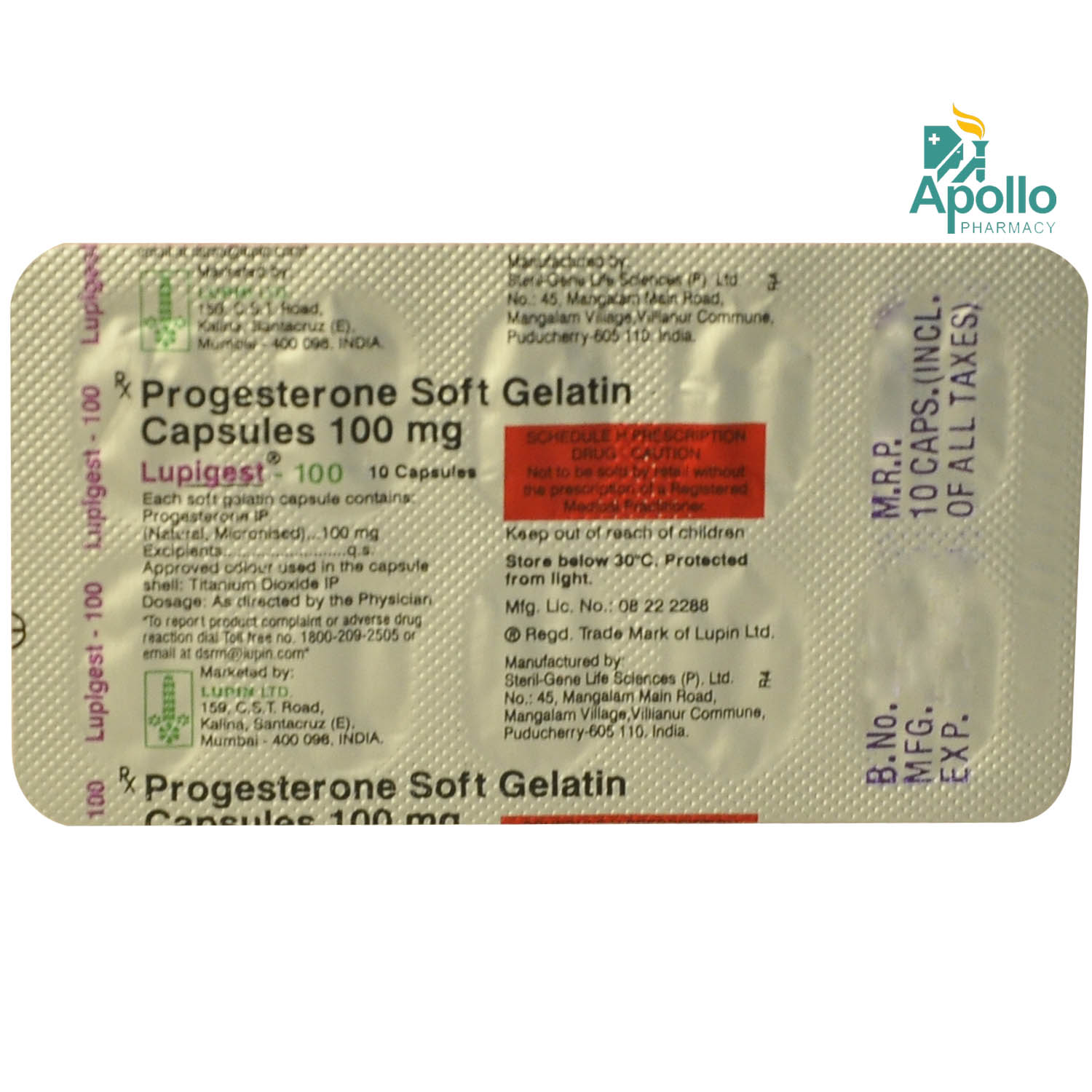 LUPIGEST 100MG TABLET, Pack of 10 TABLETS LUPIGEST 100MG TABLET, Pack of 10 TABLETS